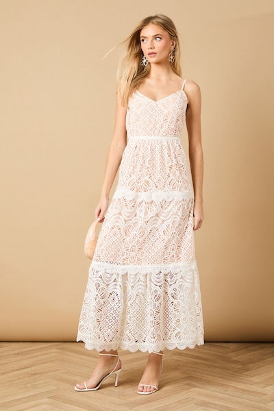 Oasis Occasion Lace Strappy Midi Dress Ivory