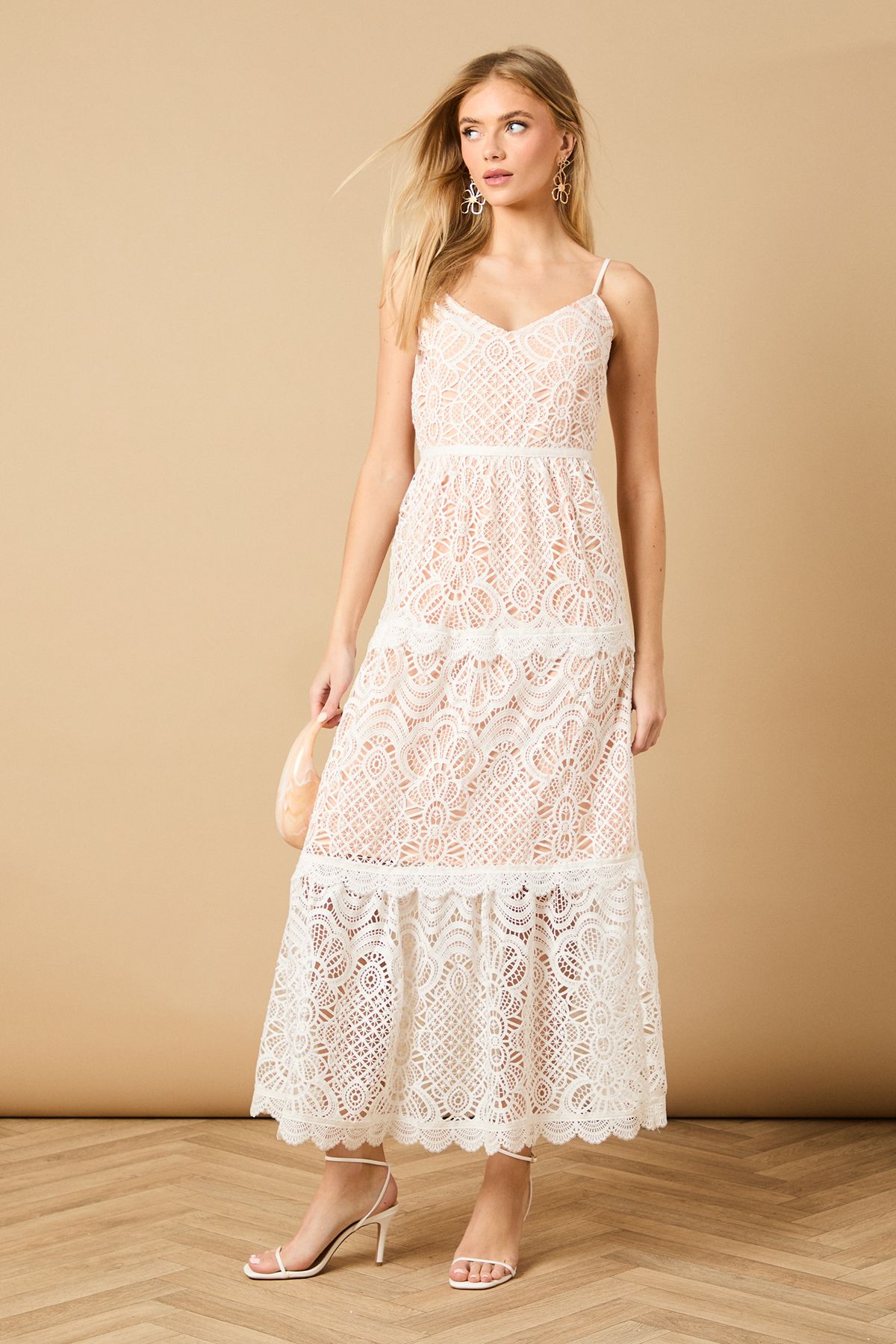 Oasis Occasion Lace Strappy Midi Dress Ivory image 1