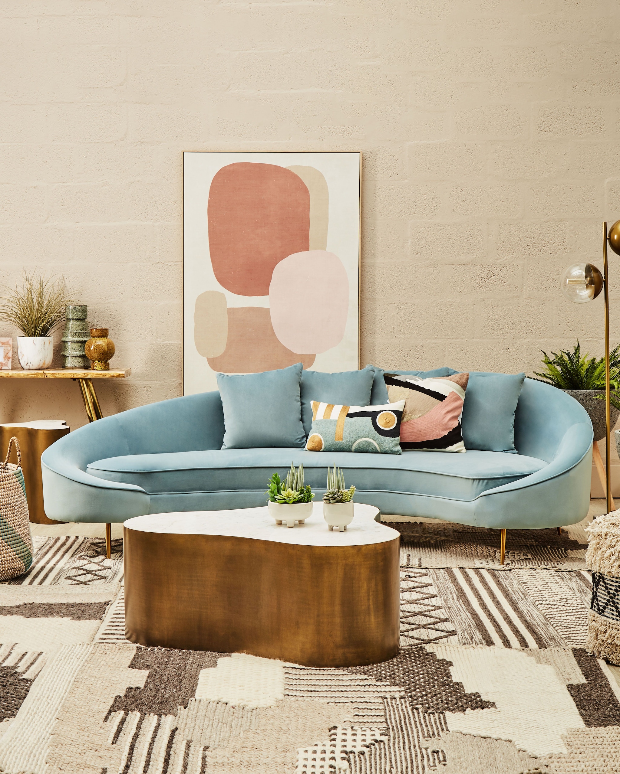 Orsina Large Handcrafted Patchwork Rug, Muted Colour Tribal-Inspired Area Rug, Soft Wool & Cotton Blend Rug image 2