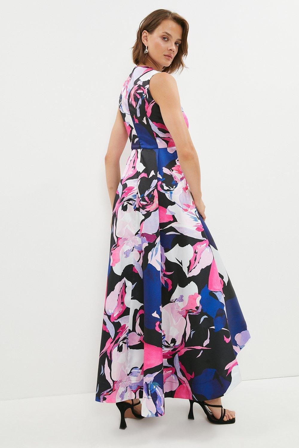 Coast High Low Structured Twill Printed Midi Dress Purple image 3