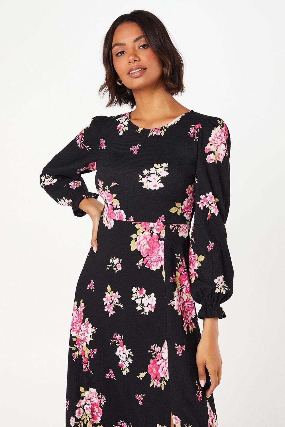 Dorothy Perkins Spaced Floral Long Sleeve Midi Dress Floral image 4