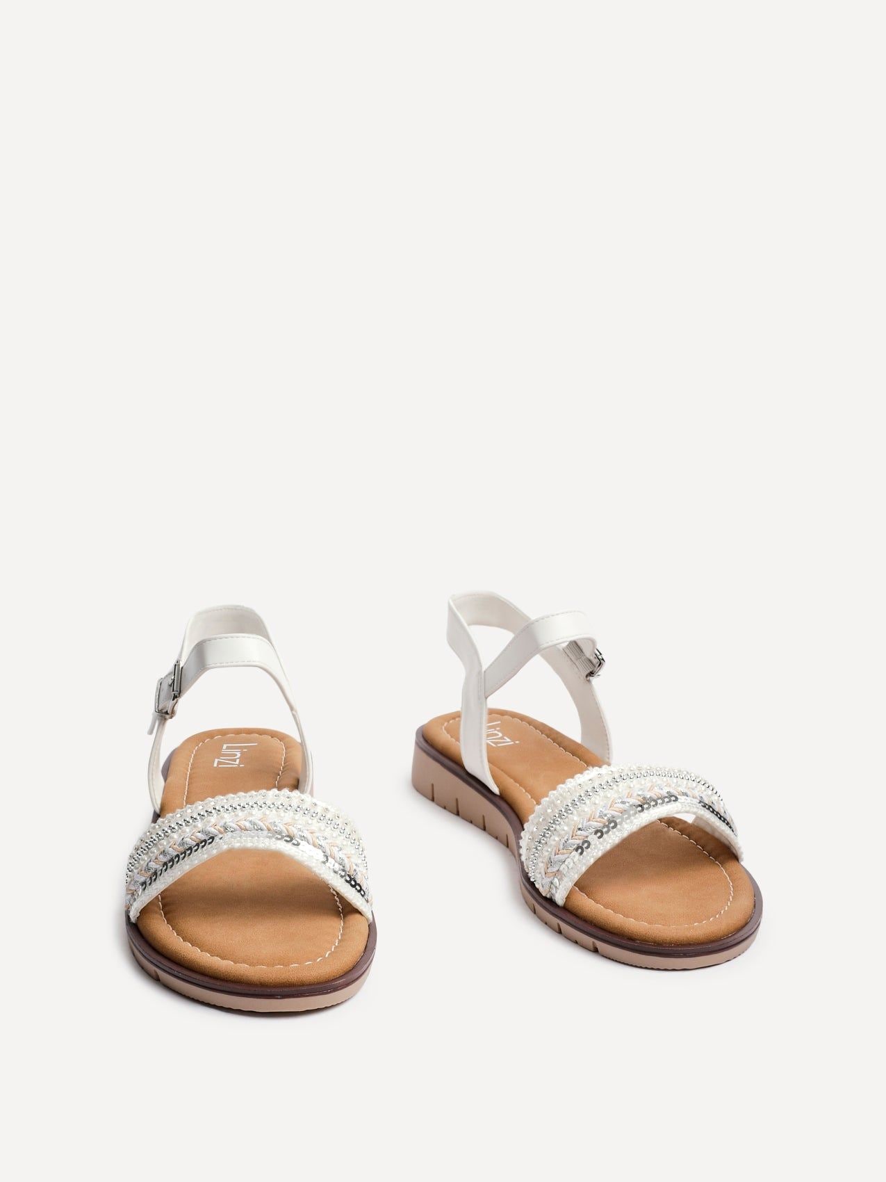 Linzi Halo White Weaved Embellished Flat Sandals image 3