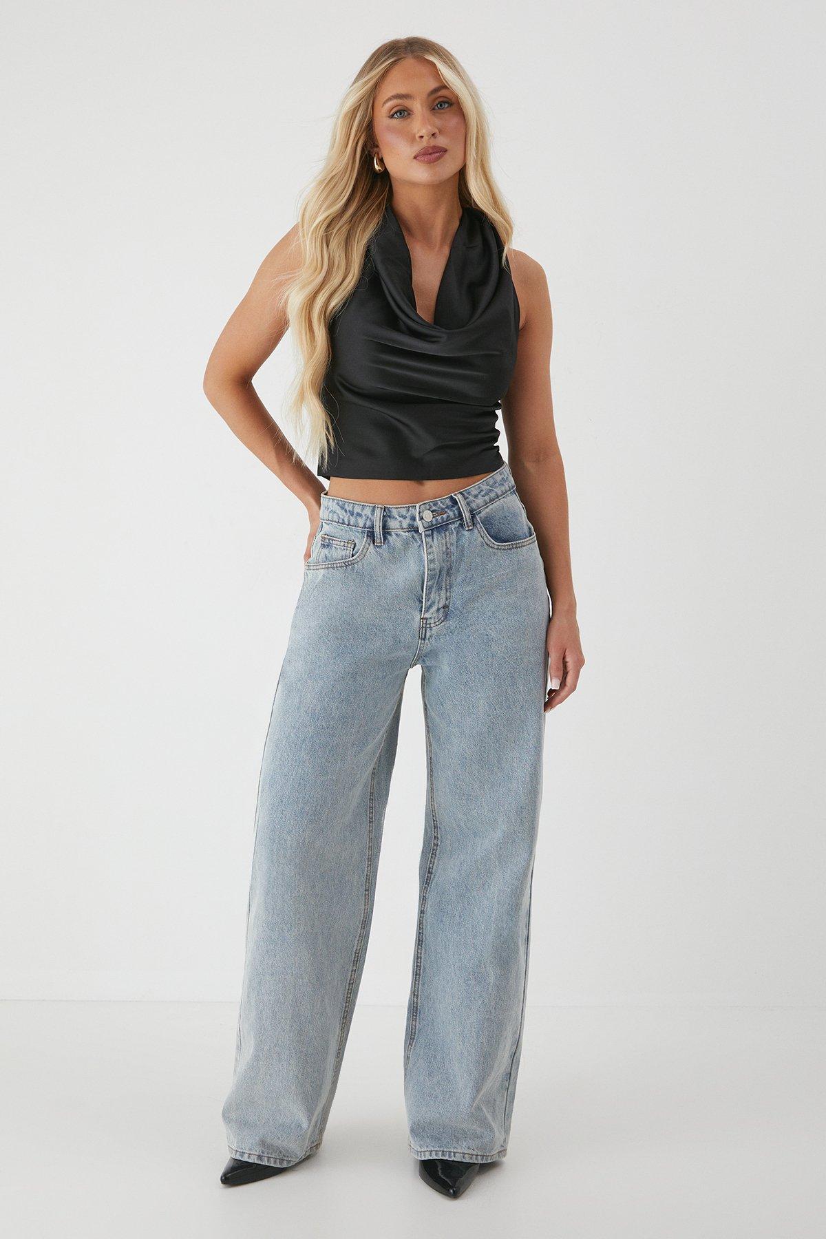 MissPap Satin Plunge Neck Top Black image 2