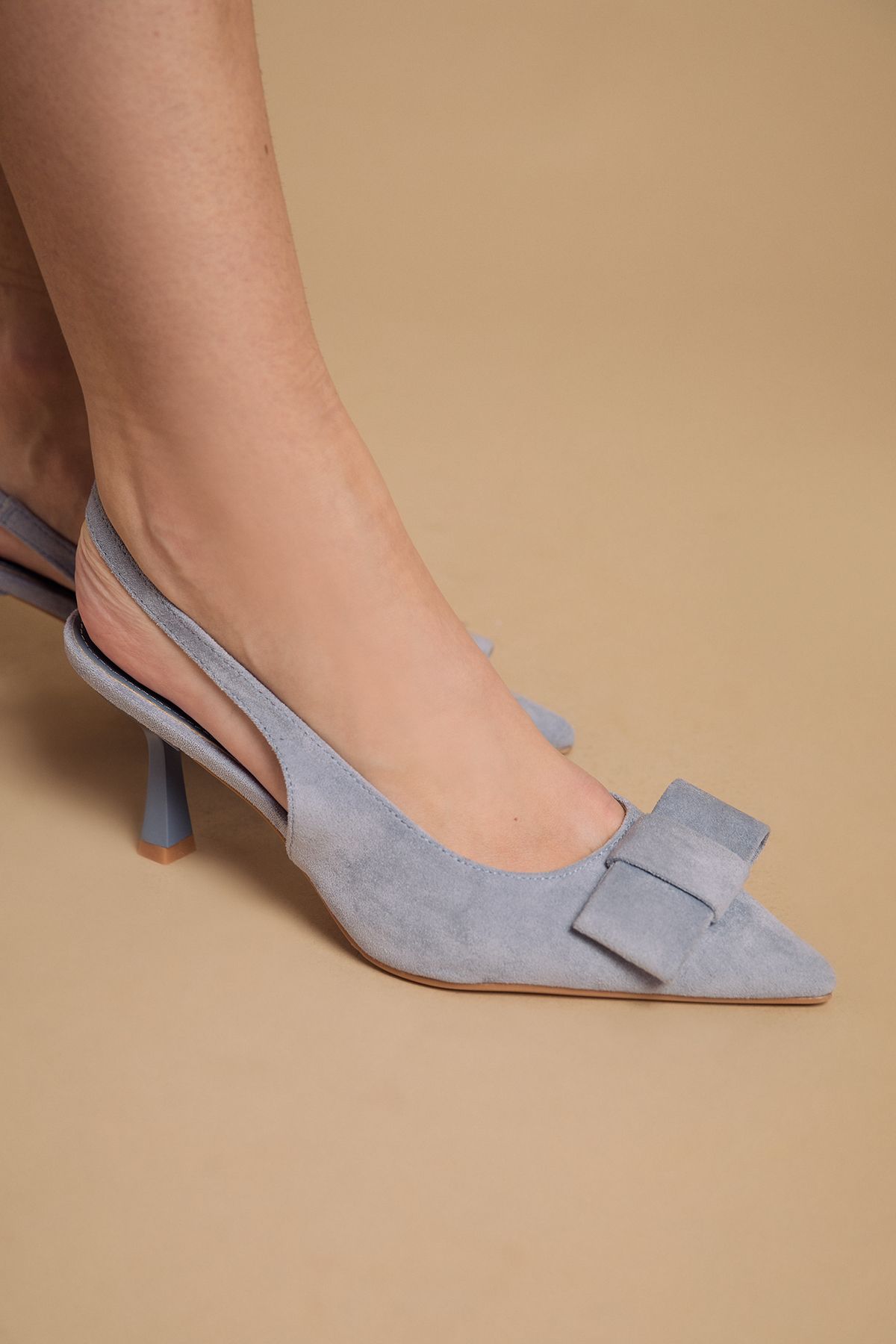 Oasis Kiki Faux Suede Bow Detail Stiletto Heel Court Shoes Blue image 4