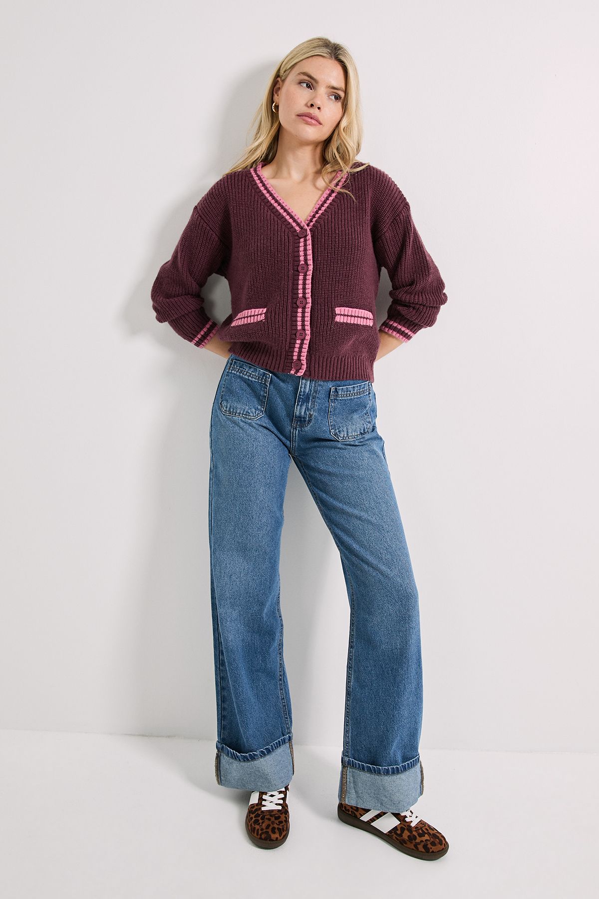 Dorothy Perkins Contrast Cricket Cardigan Burgundy image 1