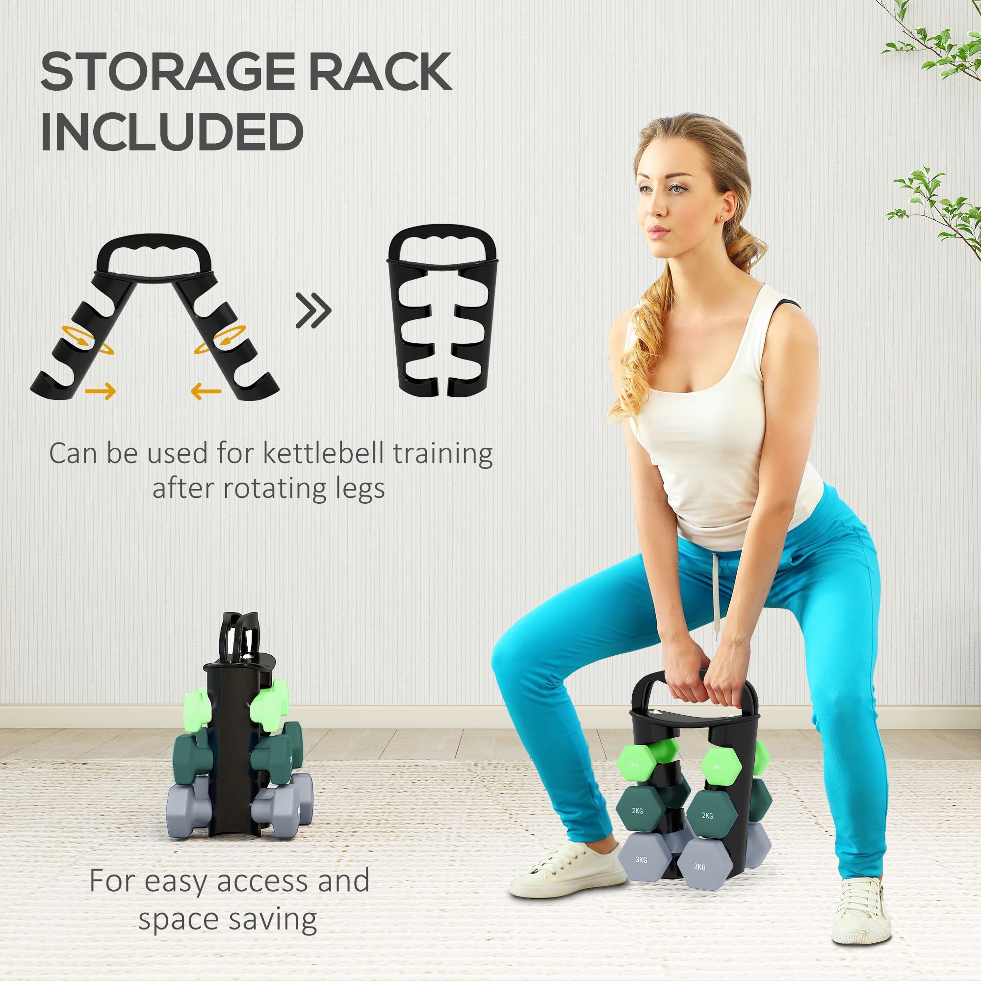 SPORTNOW Dumbbells Set with Storage Rack, 2 x 1kg, 2 x 2kg, 2 x 3kg, Green image 5