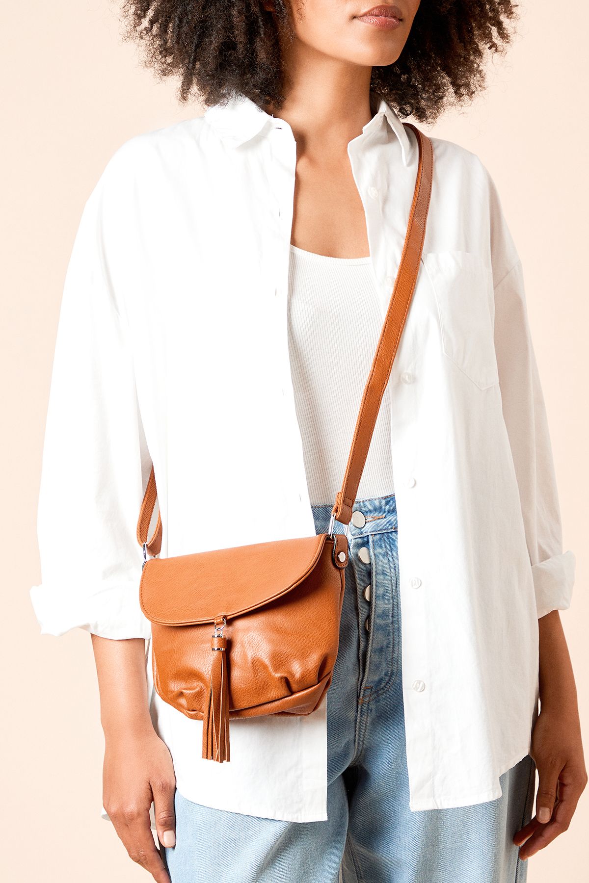 Dorothy Perkins Florence Faux Leather Small Cross Body Bag With Tassel Detail Tan image 1