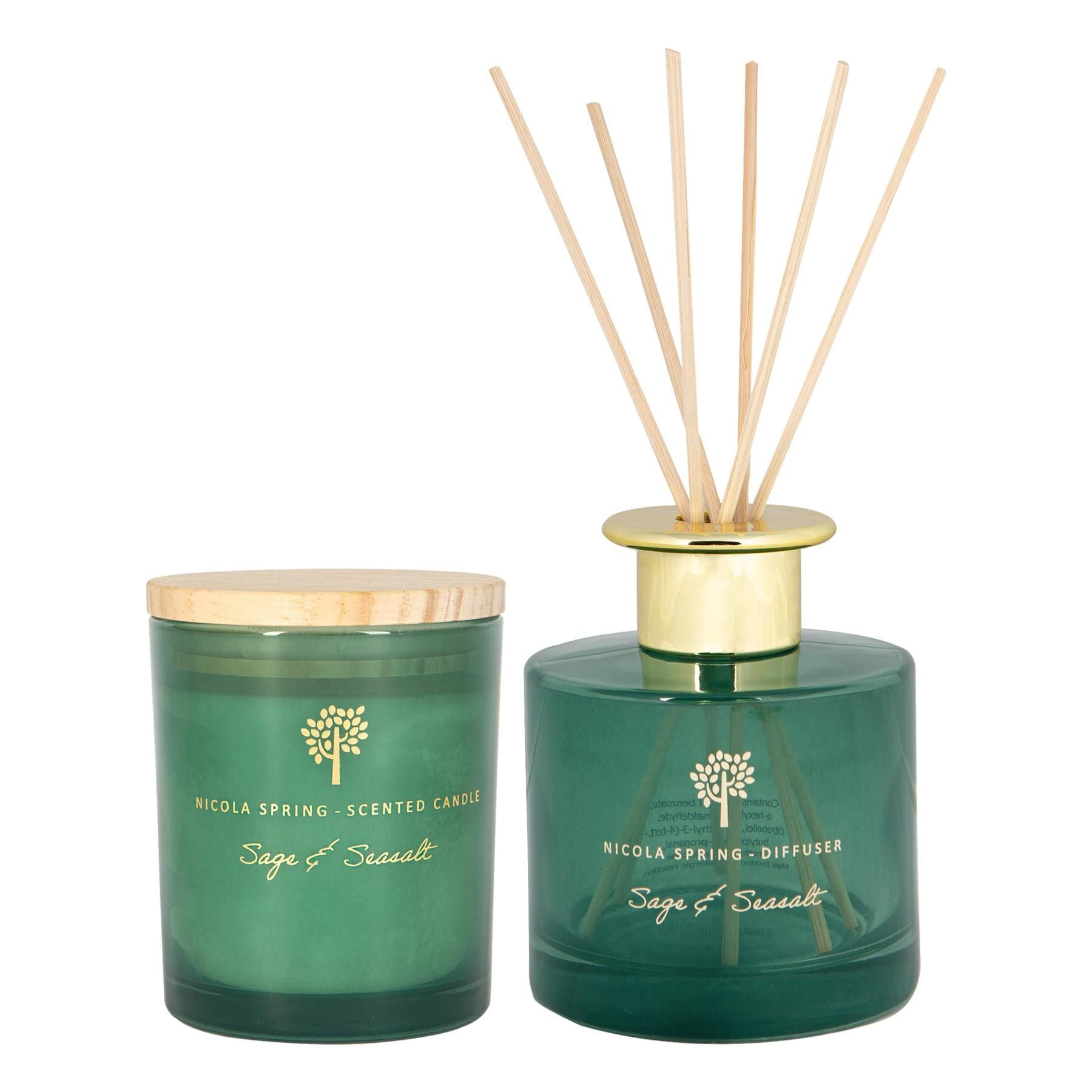 Nicola Spring Sage & Seasalt Candle & Diffuser Gift Set - 130g Jar + 200ml Diffuser
