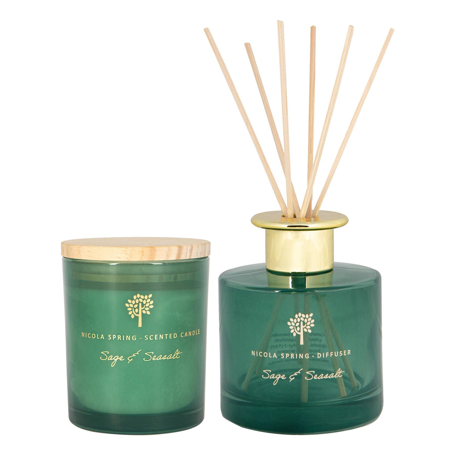 Nicola Spring Sage & Seasalt Candle & Diffuser Gift Set - 130g Jar + 200ml Diffuser image 1