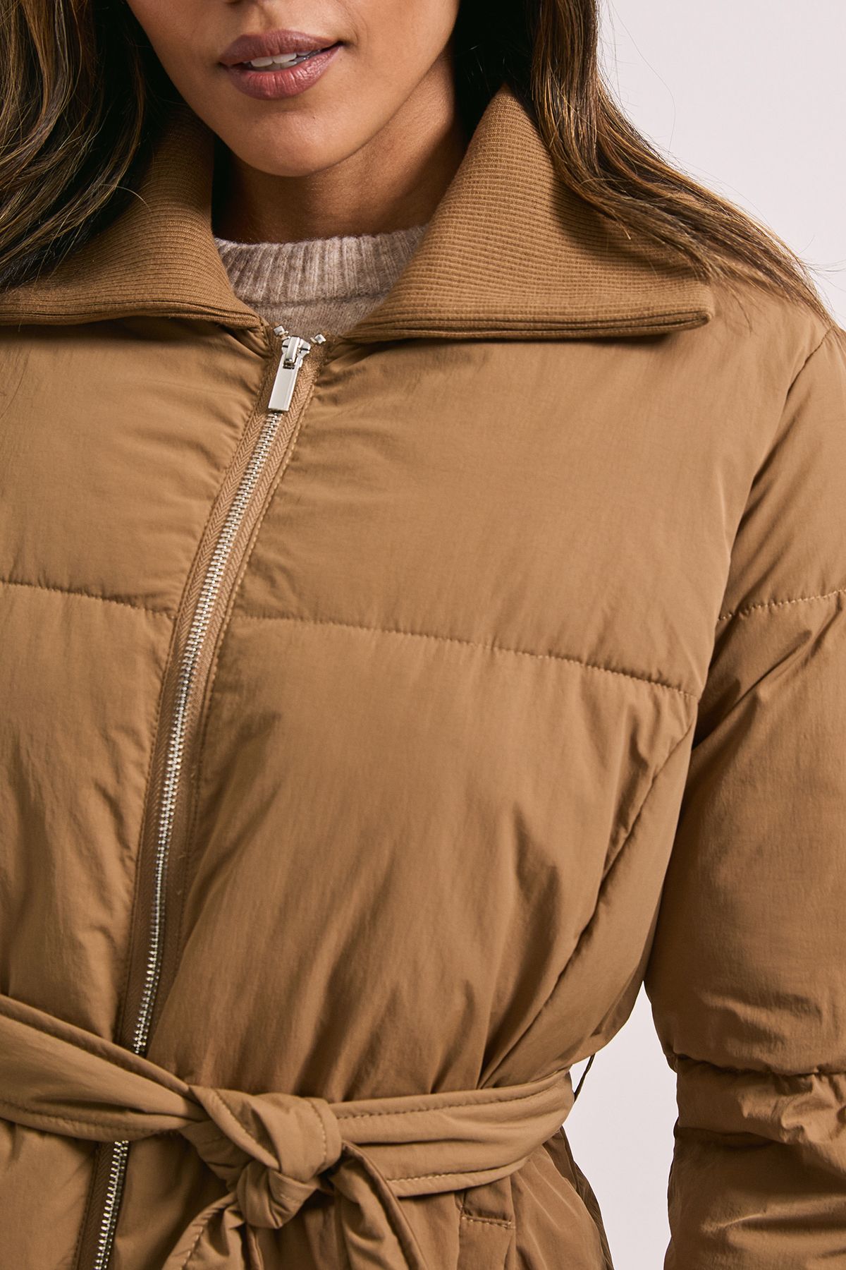 Dorothy Perkins Padded Knitted Collar Coat Camel image 5