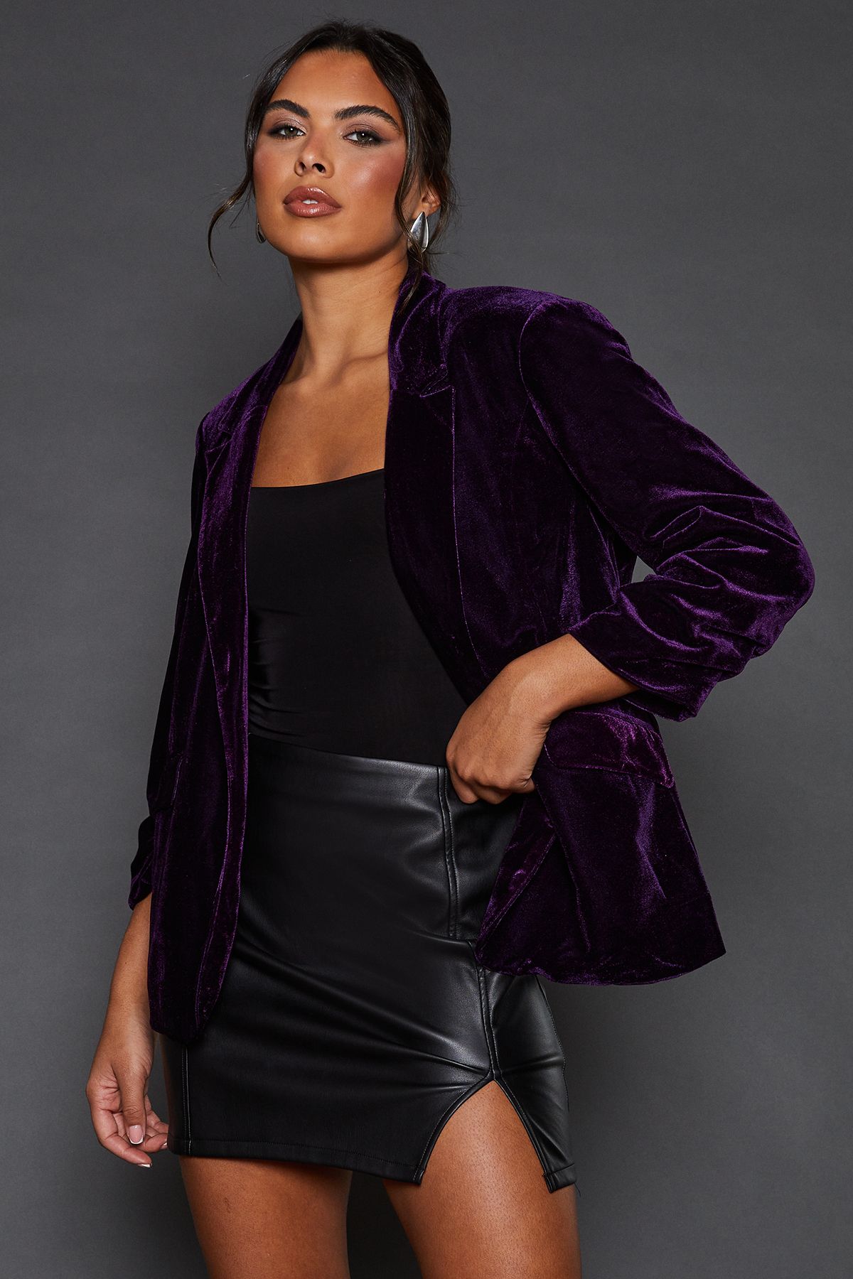 Dorothy Perkins Velvet Blazer Midnight Purple image 1