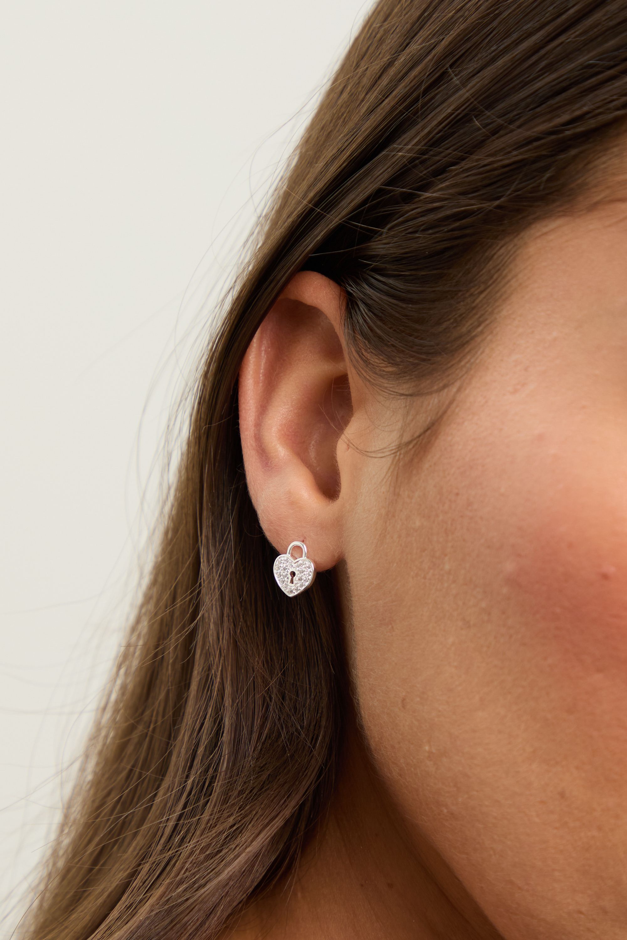 Simply Silver Sterling Silver 925 Pave Padlock Heart Stud Earrings image 3