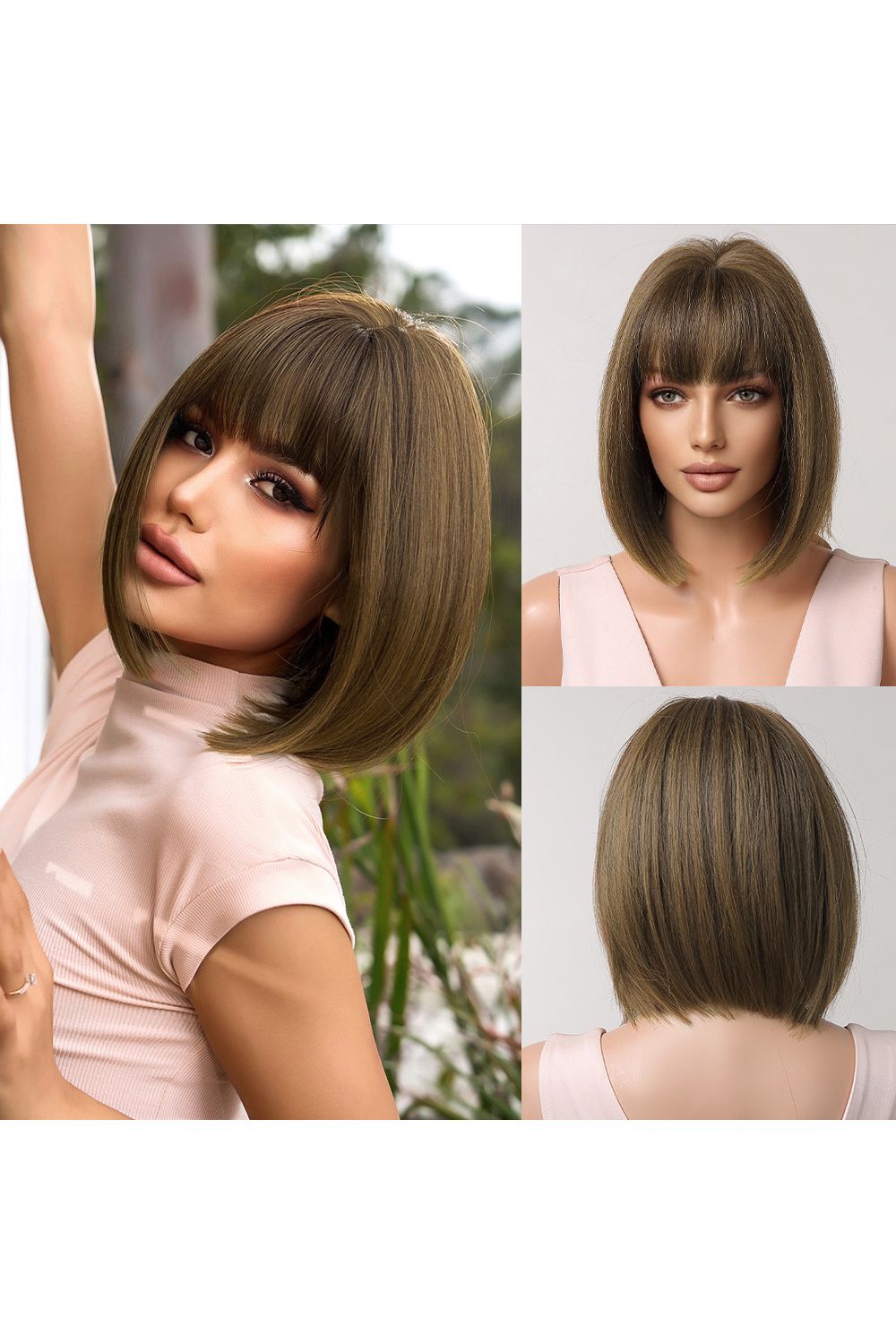 SHEONLY Short Straight Bob Wig with Bangs image 2