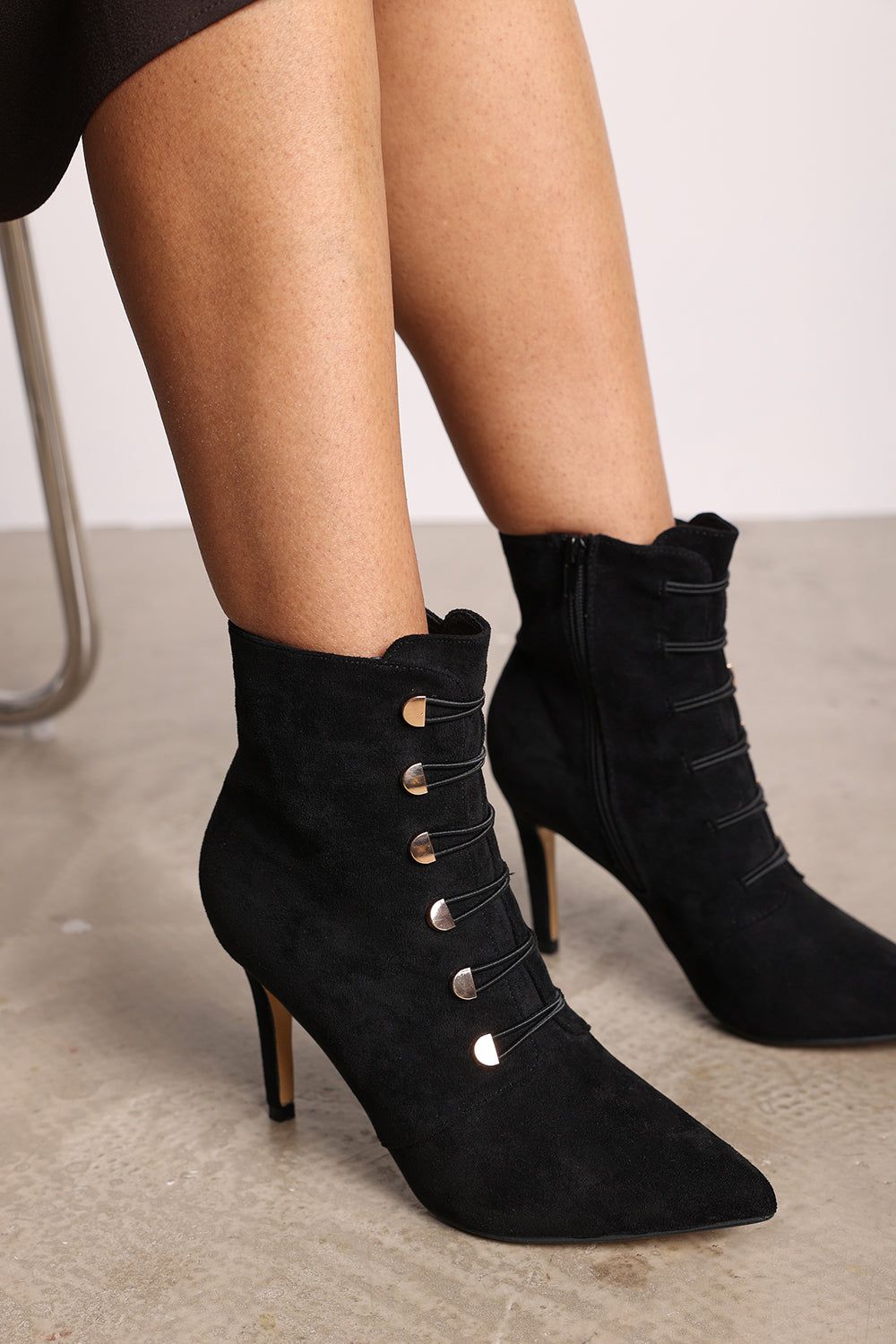 Where's That From 'Jodie' Suede Stiletto Heel Ankle Boots With Gold Detail image 2