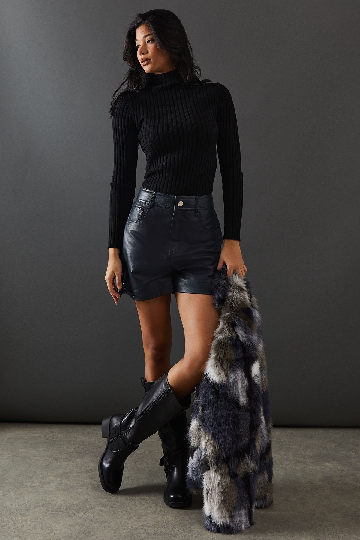 Warehouse Real Leather Whipstitch Detail Shorts Petrol image 5