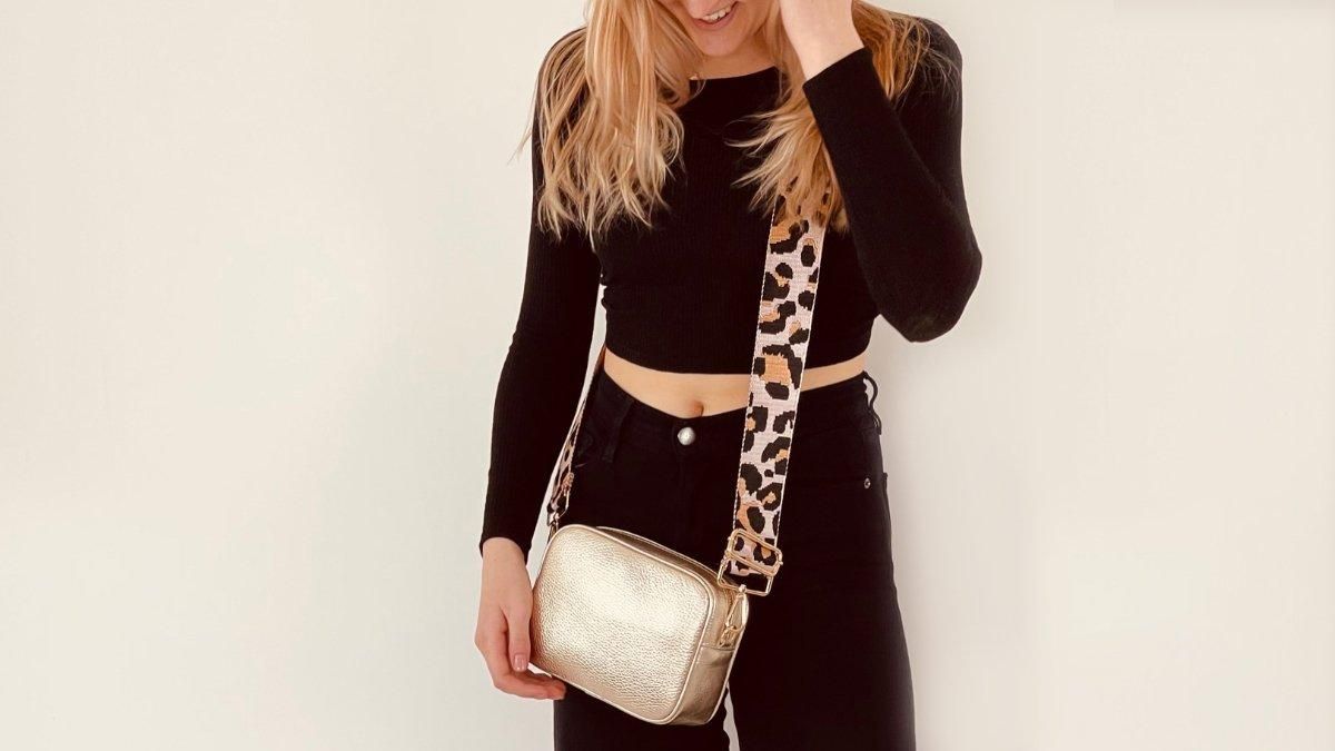 Apatchy London Gold Leather Crossbody Bag With Black & Gold Chevron Strap image 6