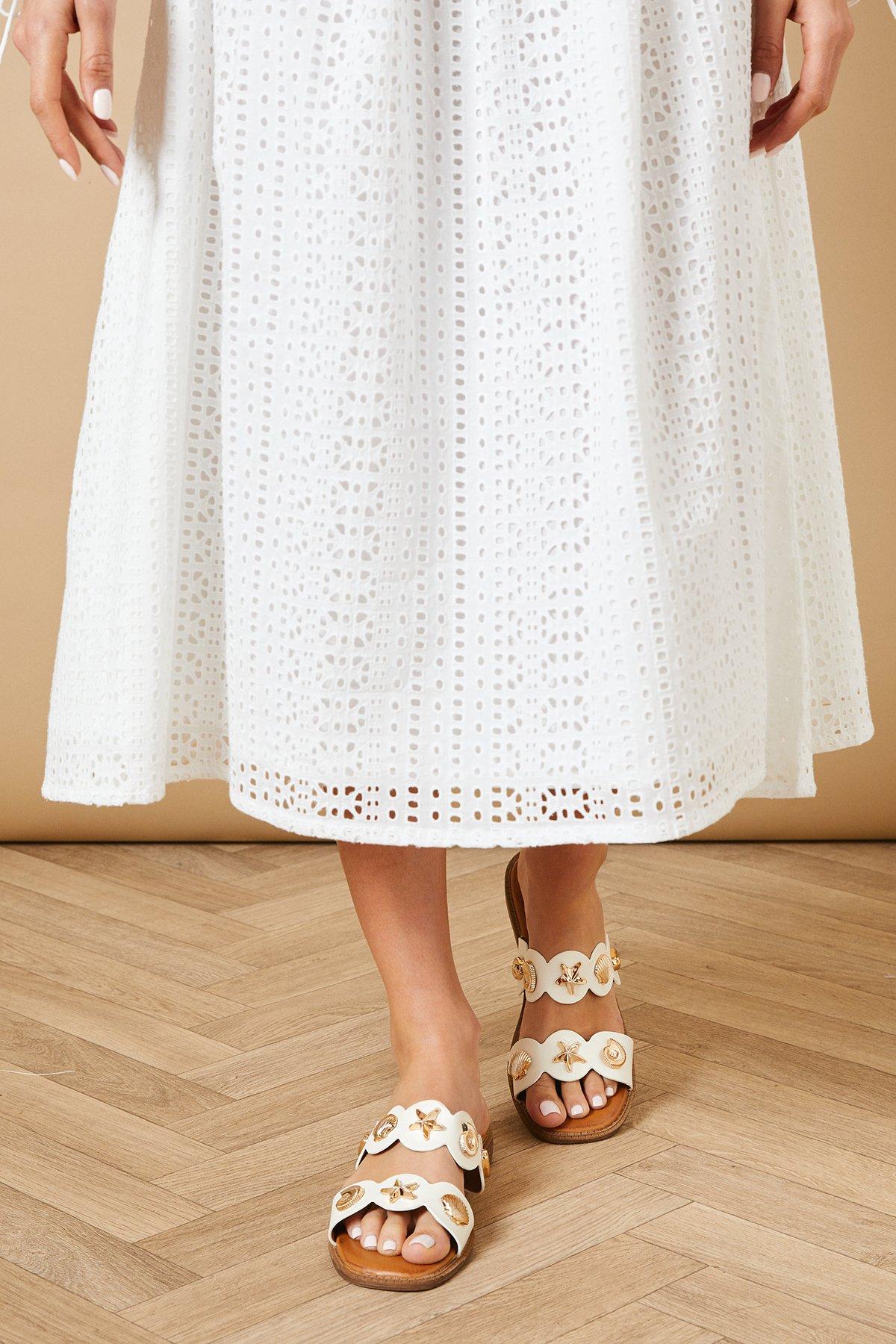 Oasis Sundial Faux Leather Shell Trim Double Strap Sliders White image 2