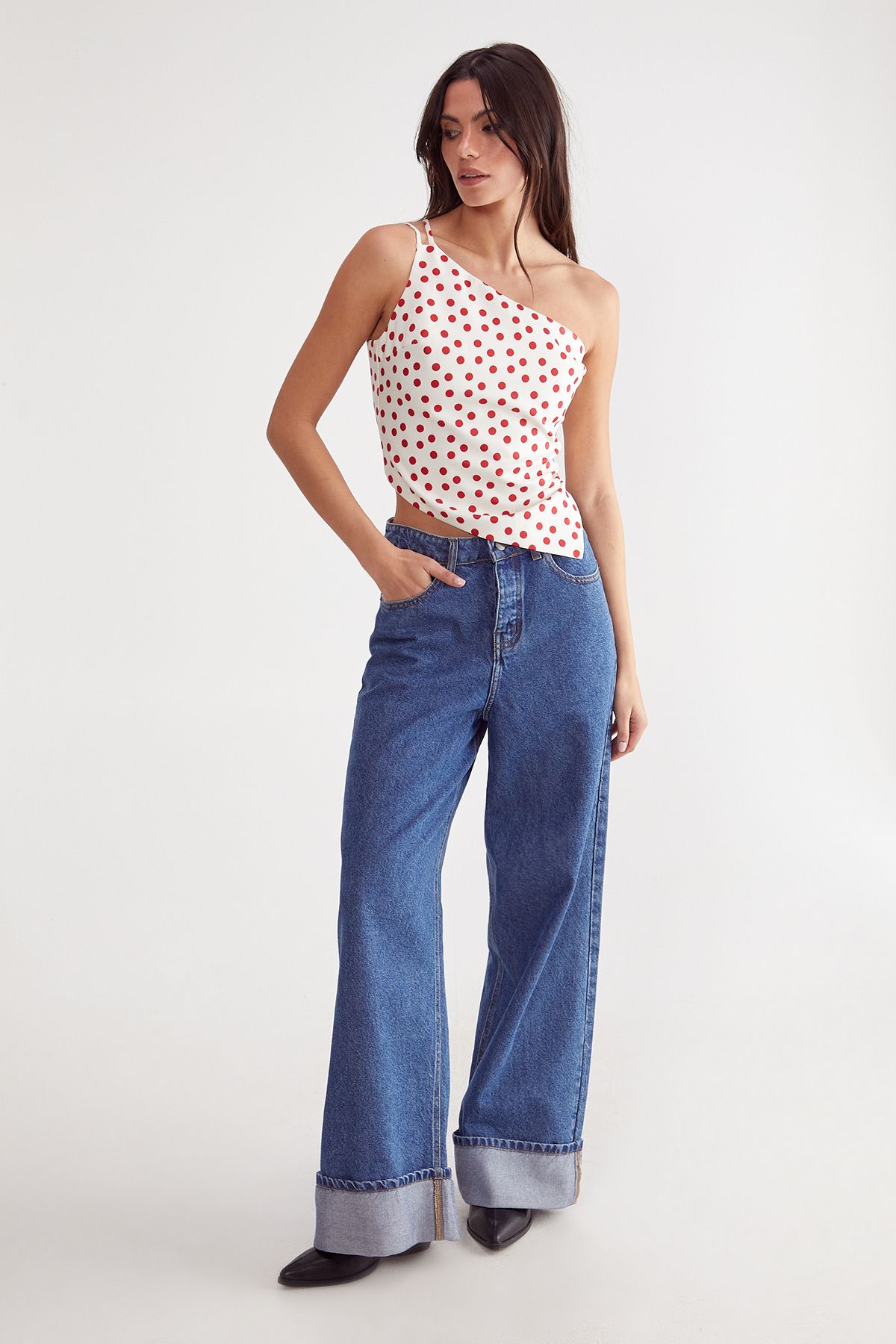 NastyGal Tailored Spot Print Asym Top Ivory image 2