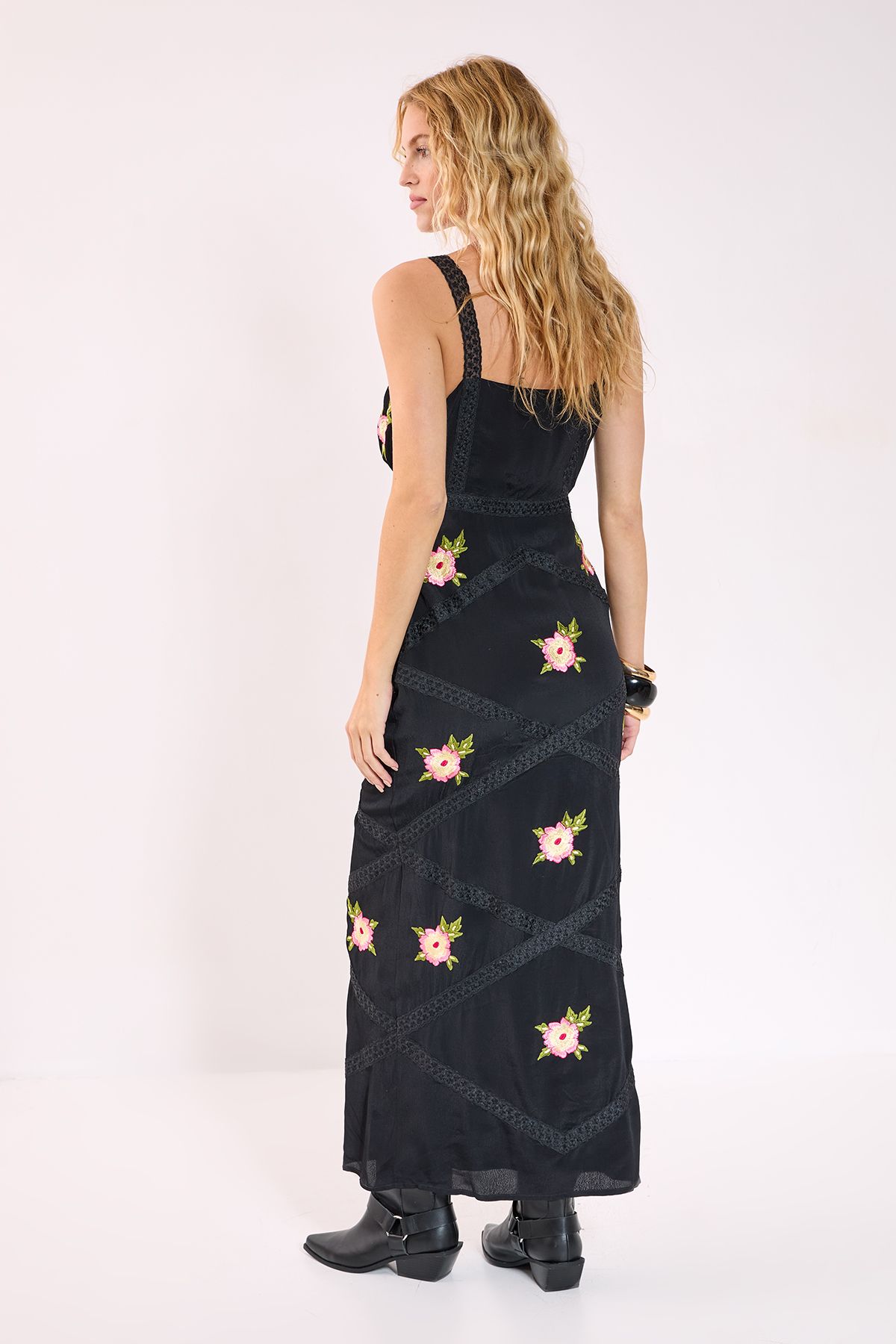 NastyGal Embroidered Lace Trim Cut Out Maxi Dress Black image 4