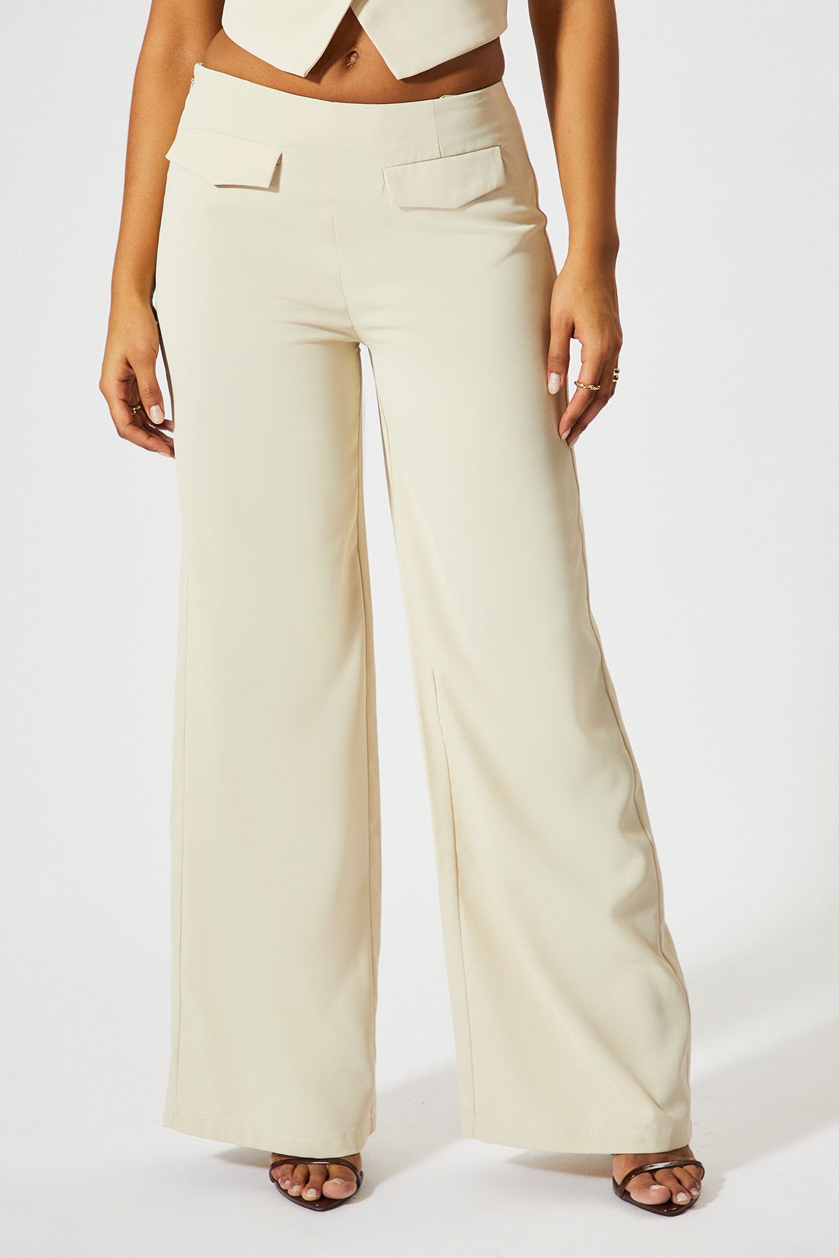 MissPap Tailored Wide Leg High Waist Trousers Stone image 2