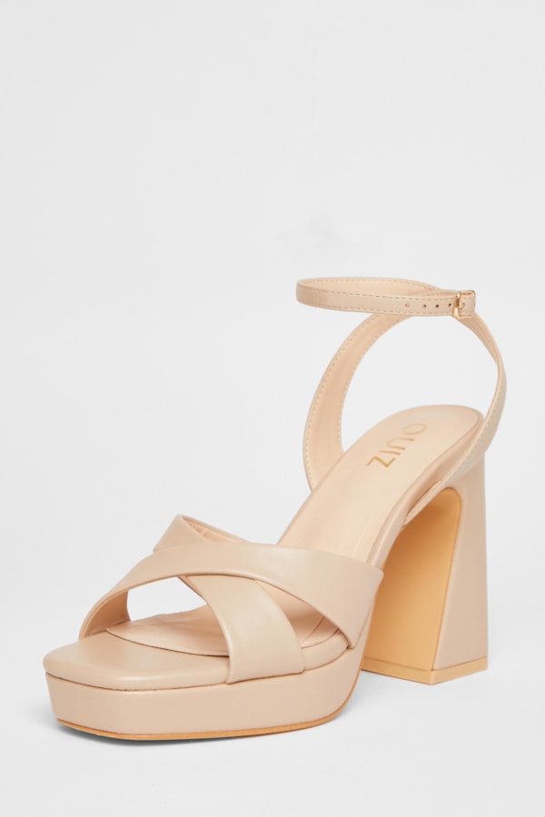Quiz Nude Faux Leather Platform Heels