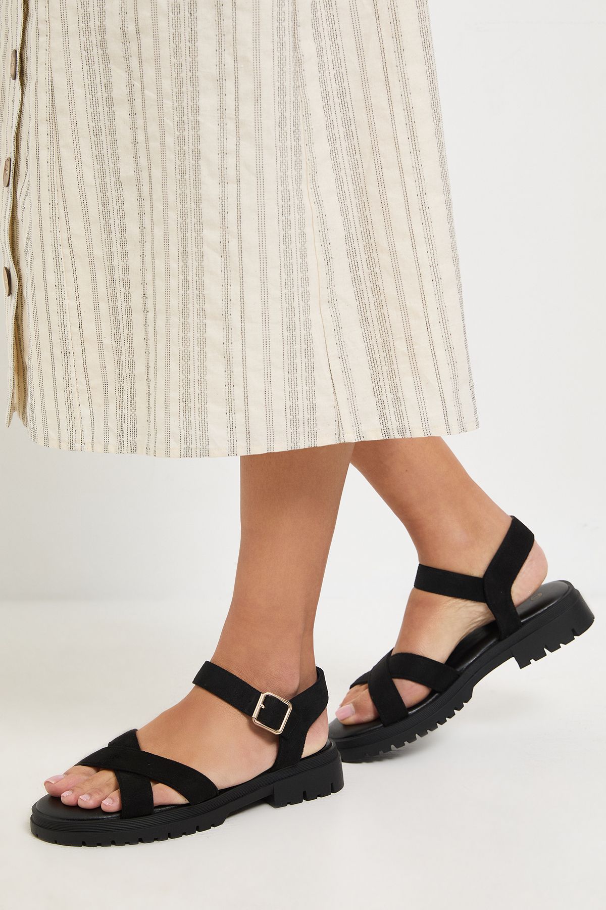 Dorothy Perkins Elidi Cross Strap Chunky Sandals Natural Black