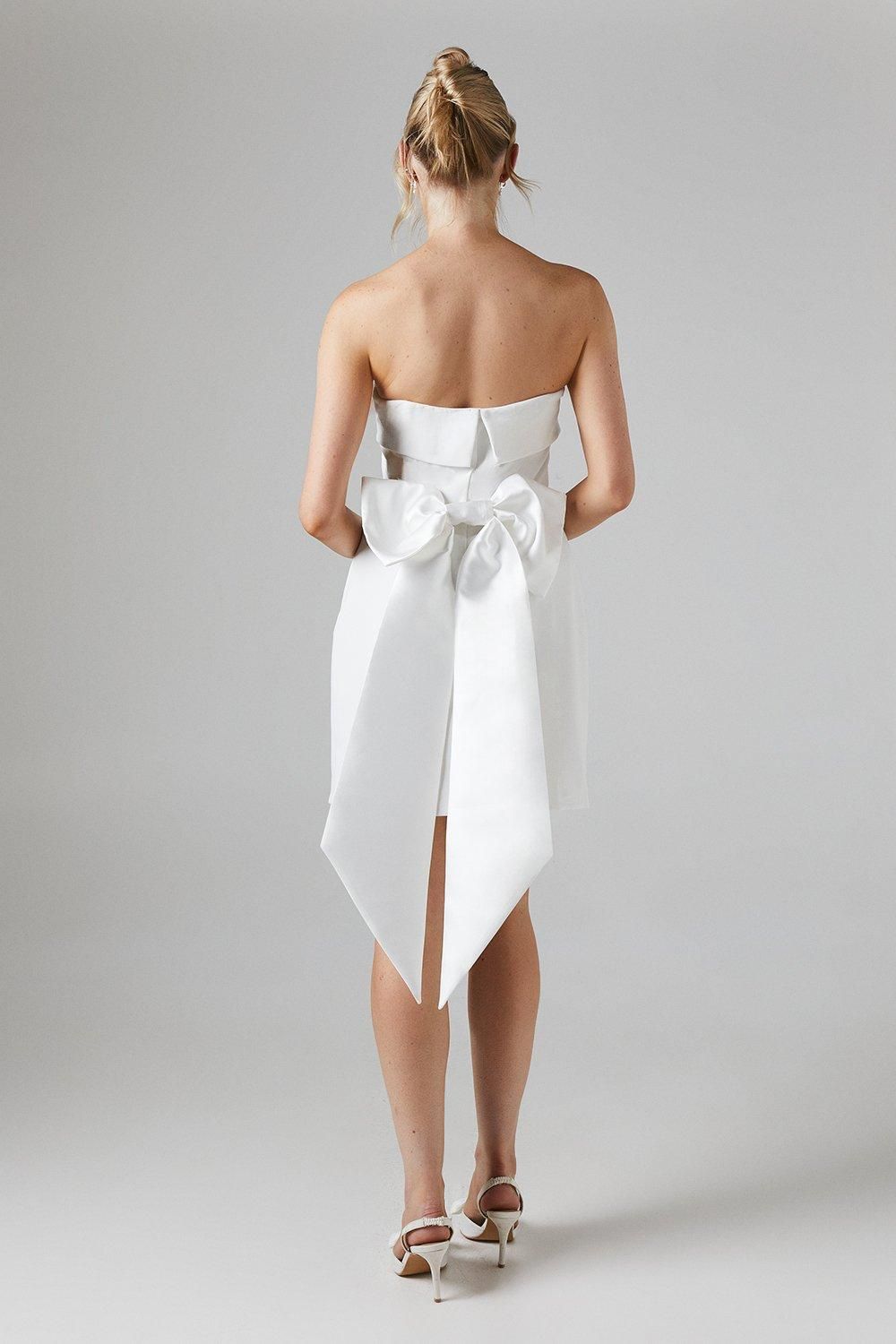 Coast White Bow Back Bandeau Mini Bridal Dress In Stretch Crepe Ivory image 3