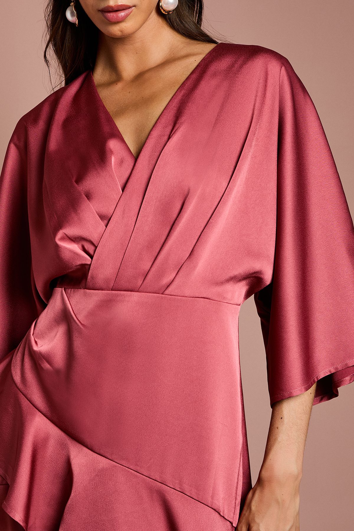 Coast Satin Back Crepe Ruffle Wrap Midi Dress Rust image 5