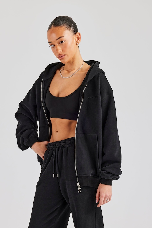 Cernucci Oversized Zip Through Hoodie - Black