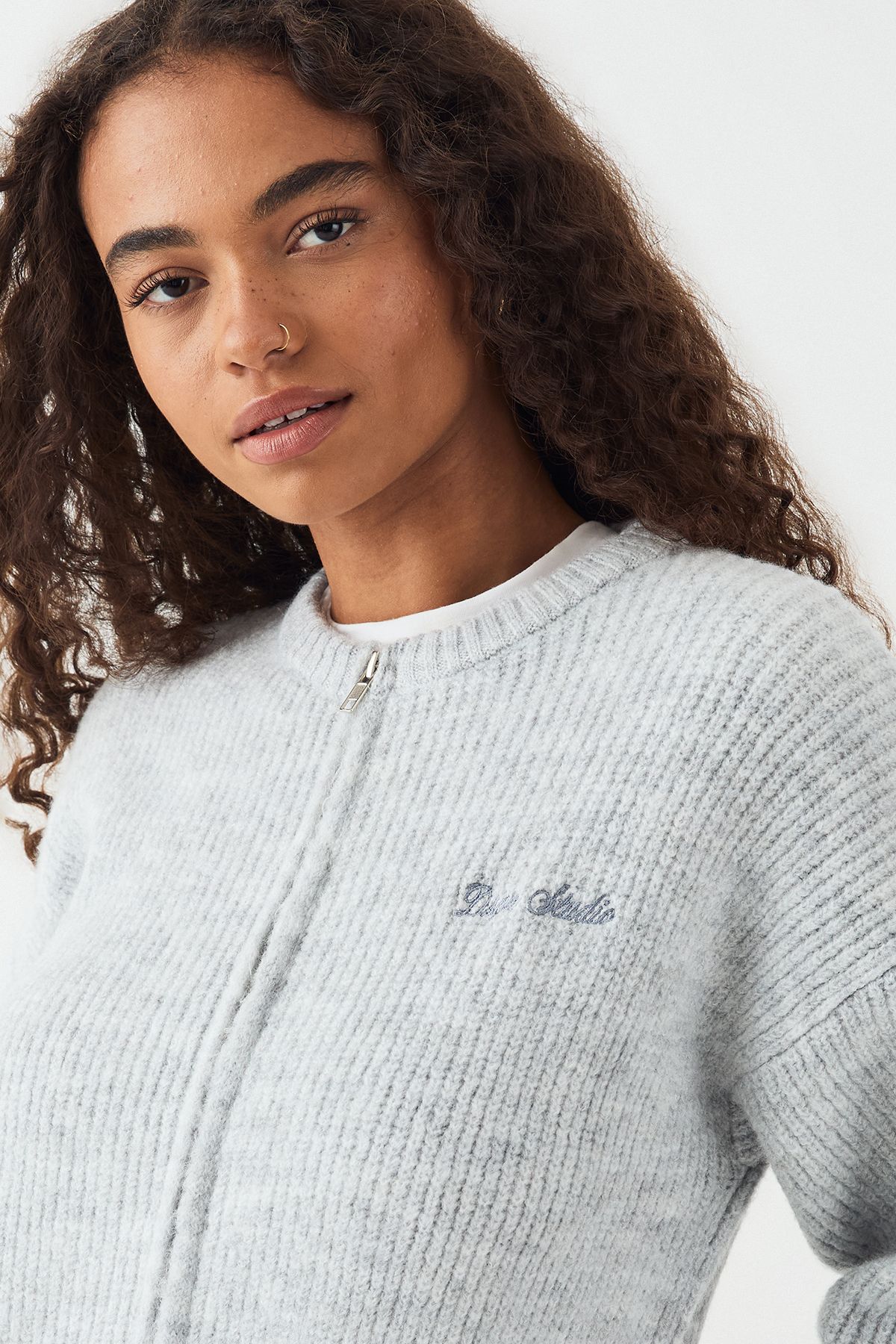 DSGN Studio DSGN Studio Knitted Boxy Zip Through Bomber Ash Grey image 4