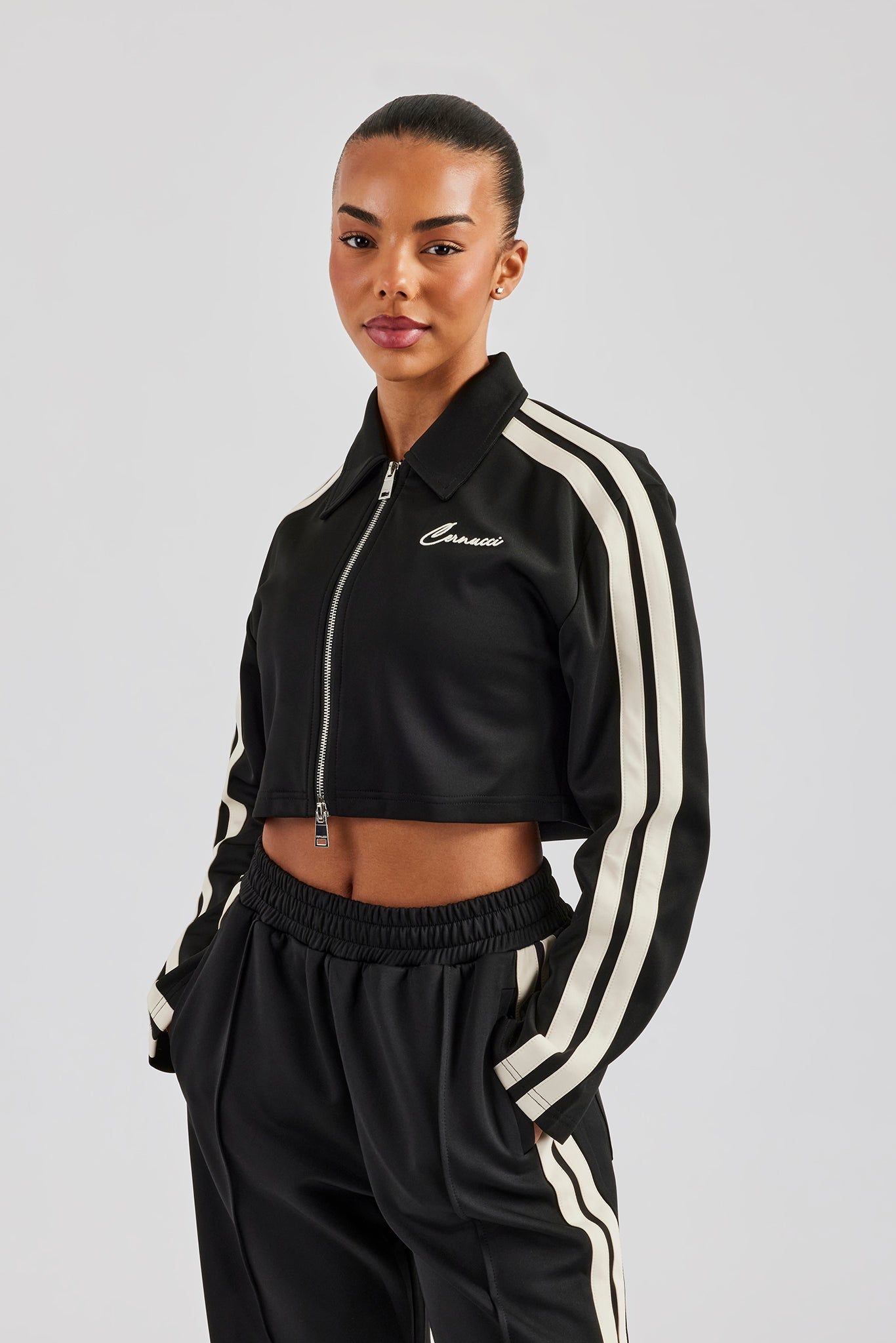 Cernucci Taping Cropped Harrington Jacket - Black image 4