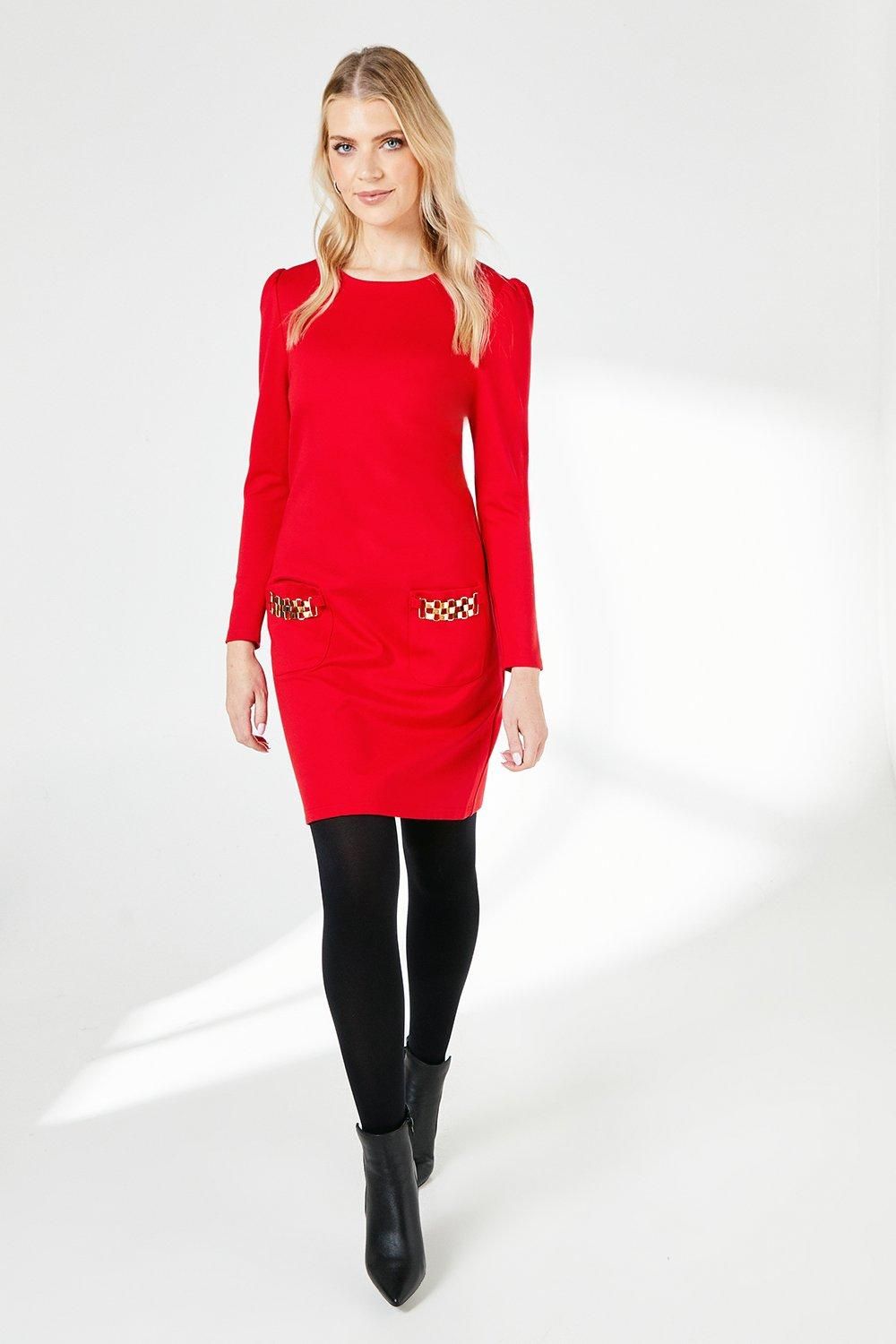 Principles Red Pocket Detail Ponte Shift Dress Red image 2