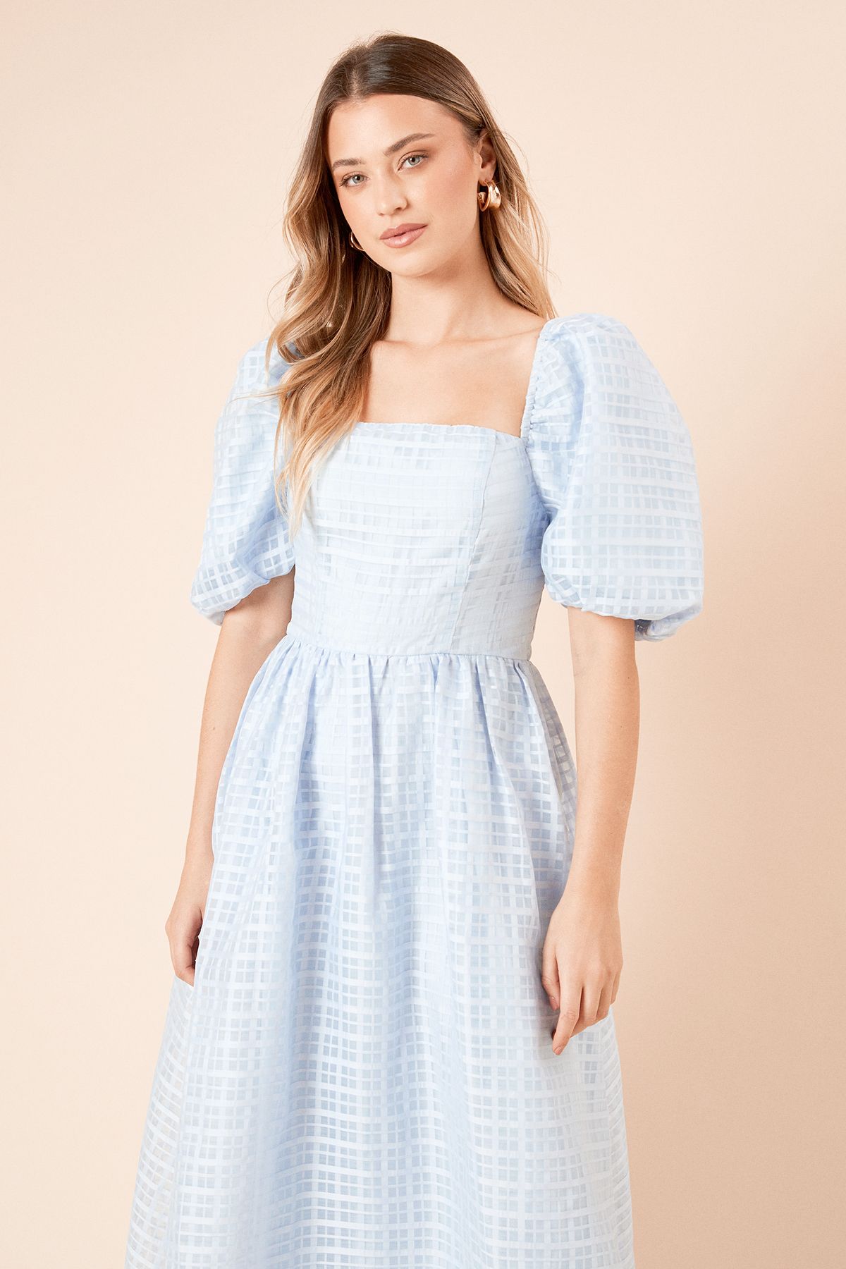 Dorothy Perkins DP Luxe Seersucker Square Neck Midi Dress Blue image 2