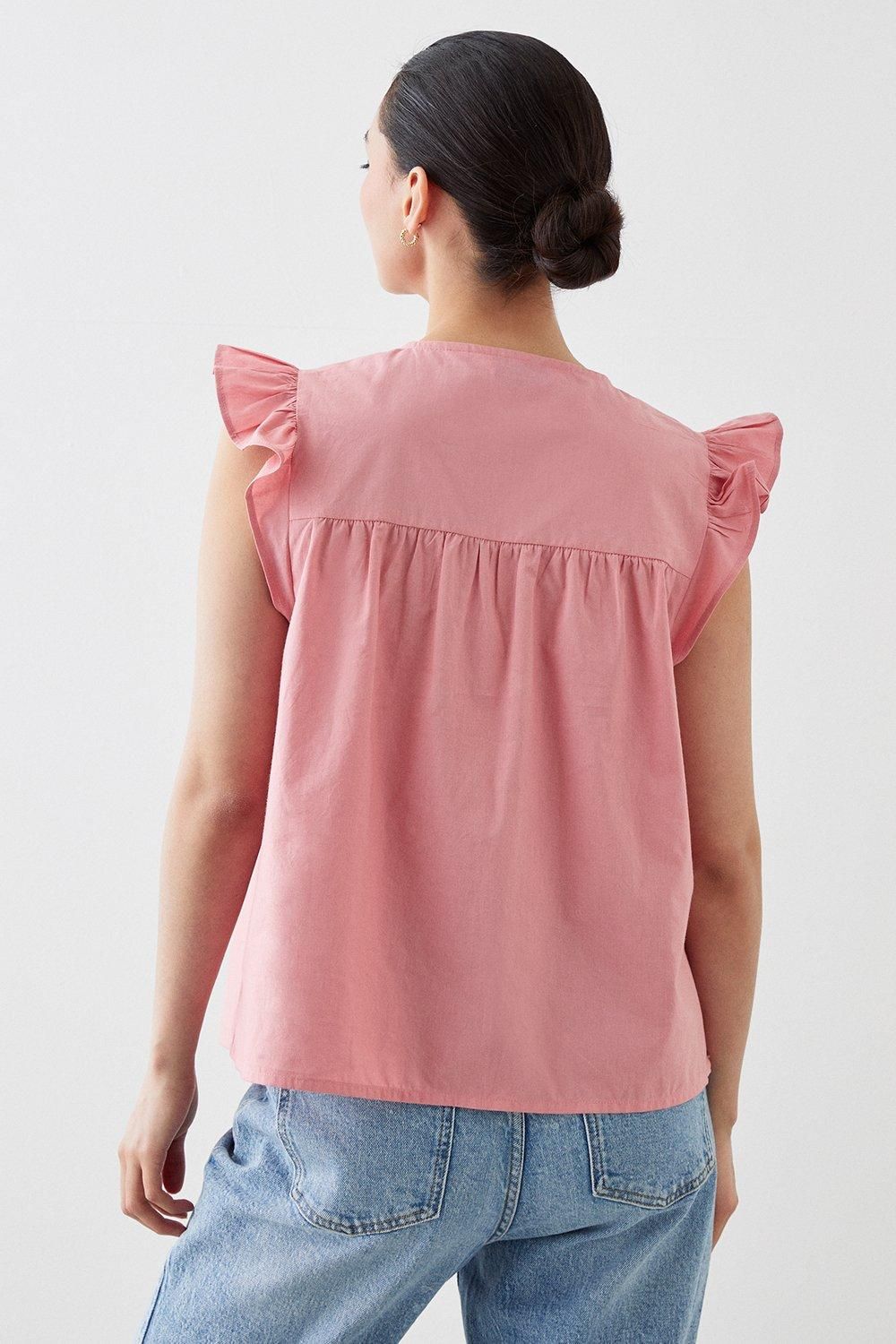 Dorothy Perkins Petite Pink Embroidered Poplin Shell Blouse Pink image 3