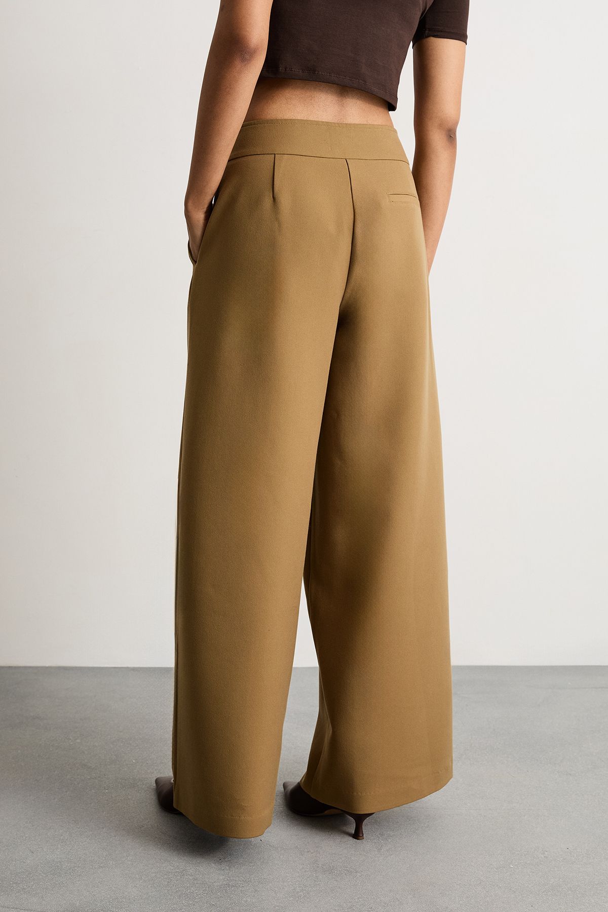 Warehouse The Premium Wide Leg Tailored Trousers Beige image 3