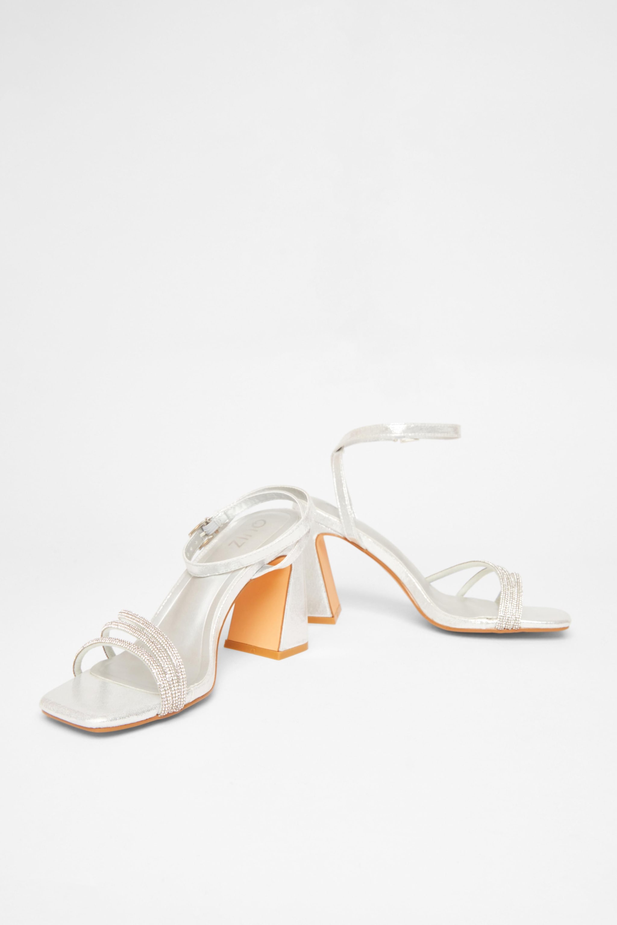 Quiz Silver Diamante Block Heels image 2