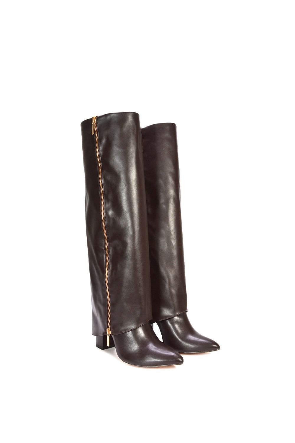 XY London 'Allie' Knee High Fold Over Pointed Toe Boots With Zip Detail image 3