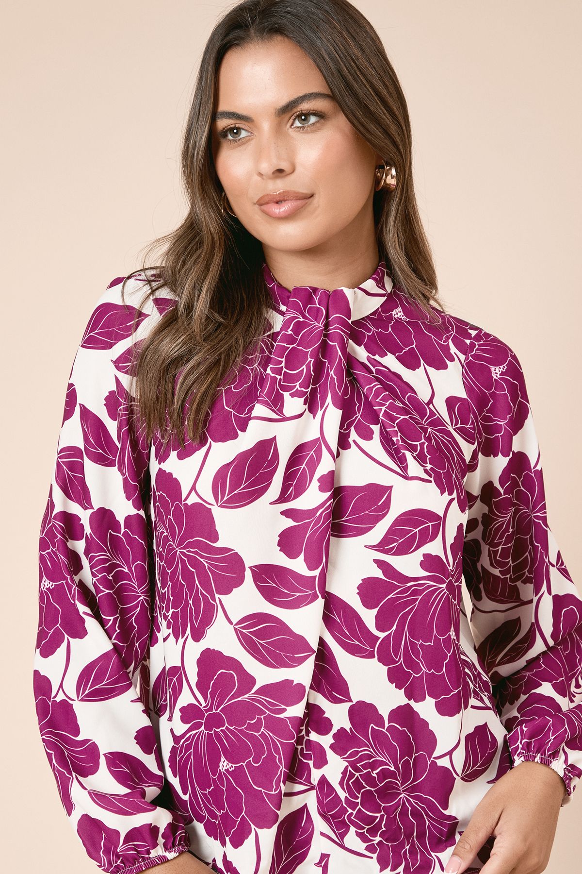 Dorothy Perkins Large Floral Twist Neck Blouse Ivory image 3