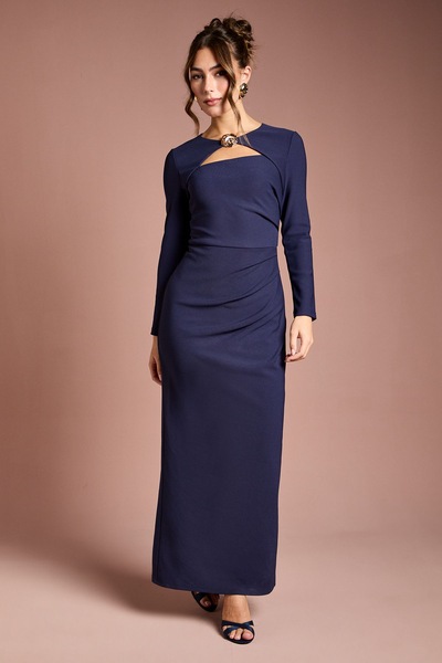 Coast Stretch Crepe Long Sleeve Maxi Dress Navy