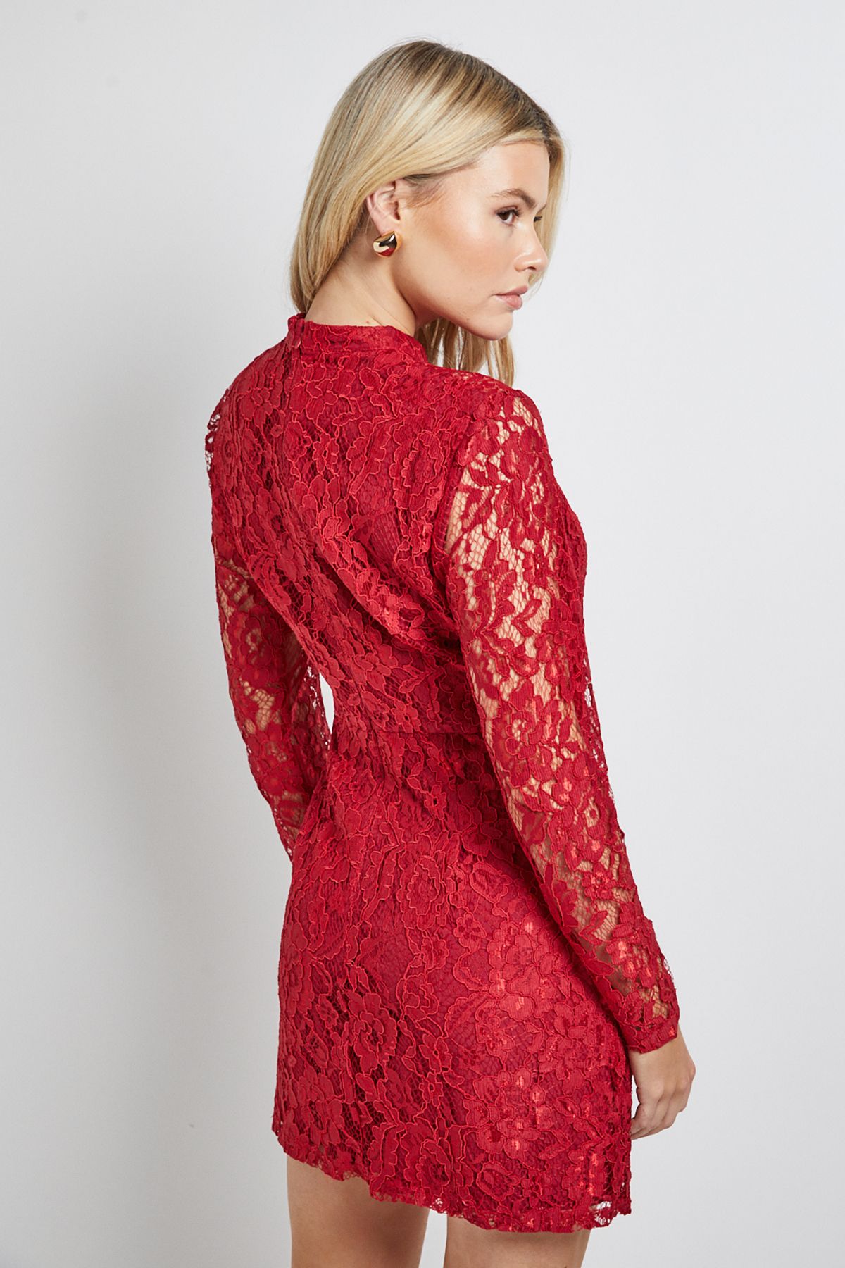 Dorothy Perkins DP Luxe Gathered Detail Lace Pencil Dress Berry image 3