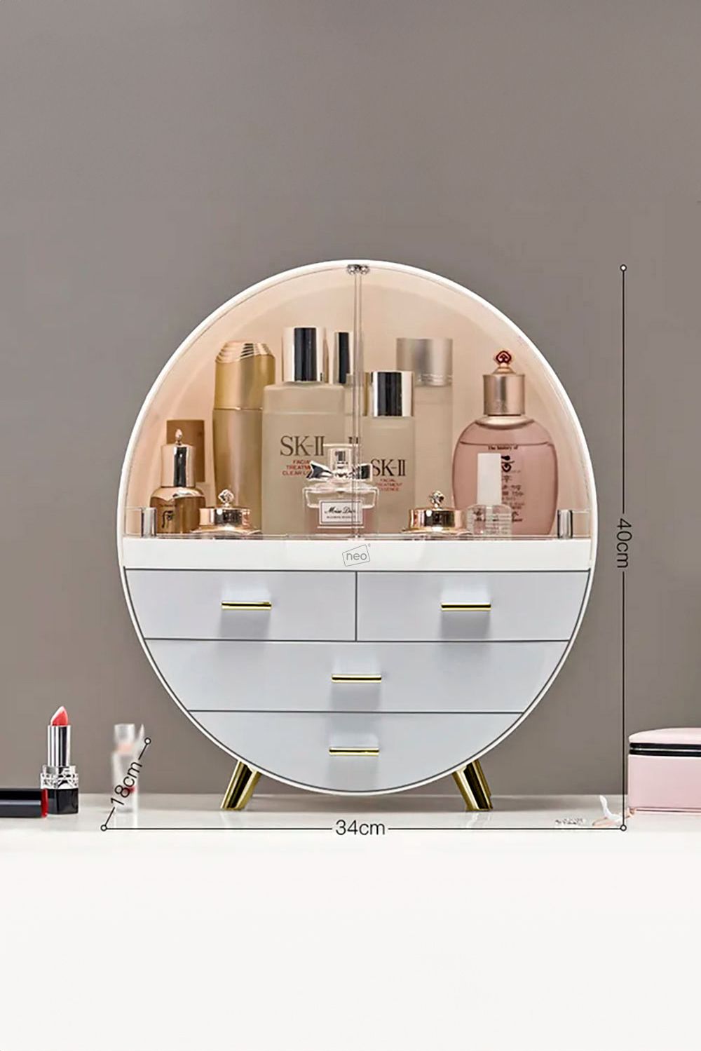 Neo 3 Drawer Round Desktop Cosmetic Makeup Display Storage Box Organiser image 3
