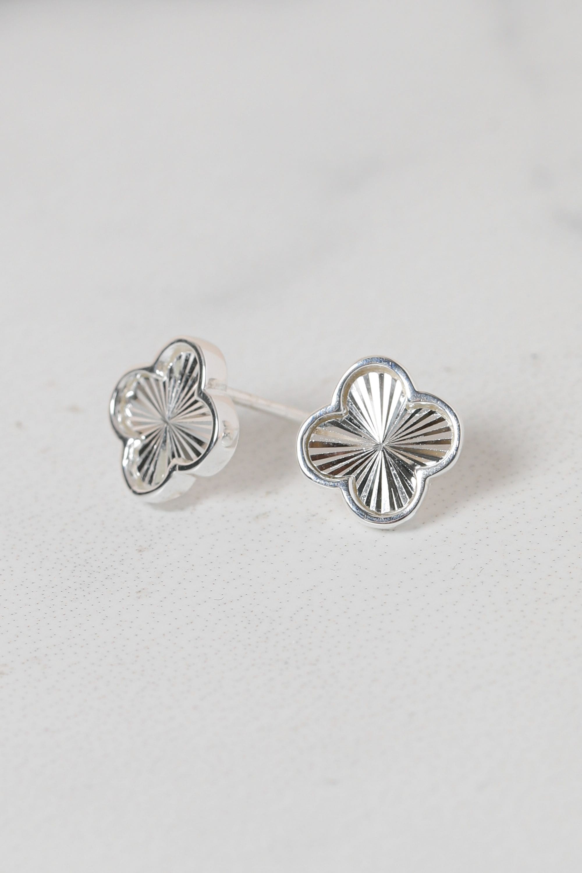 Simply Silver Sterling Silver 925 Polished Diamond Cut Clover Stud Earrings image 1