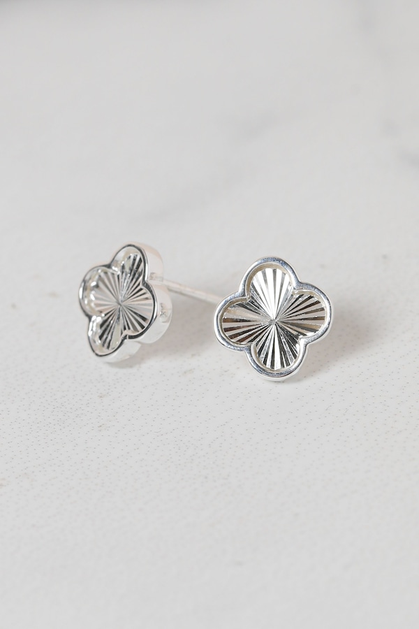 Simply Silver Sterling Silver 925 Polished Diamond Cut Clover Stud Earrings