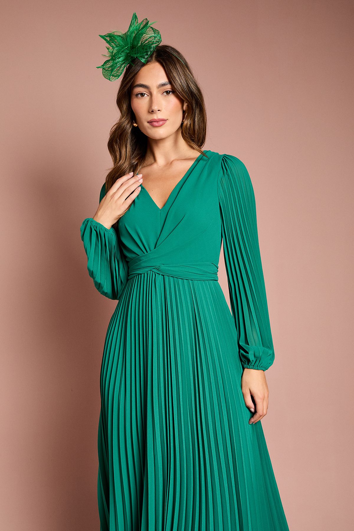 Coast Pleated Wrap Front Dress Emerald image 2
