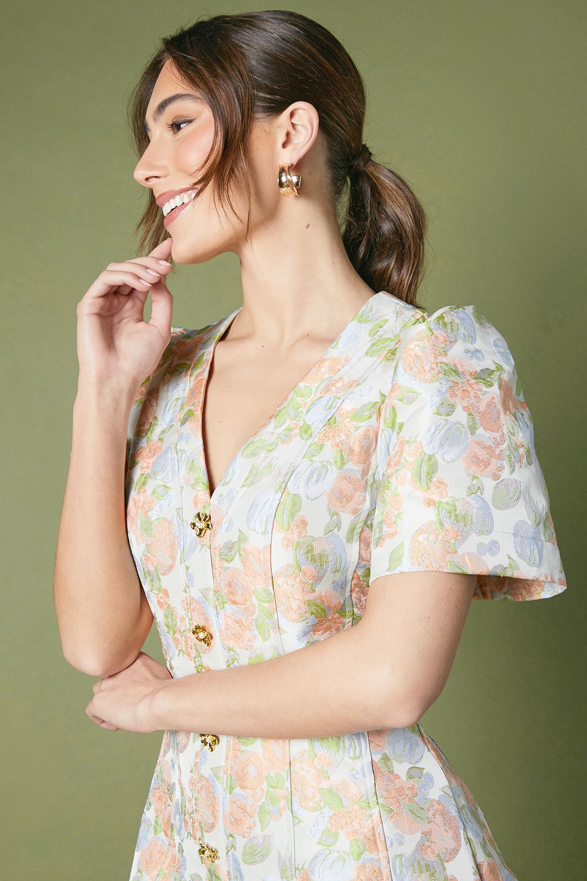 Coast Floral Jacquard Button Through Mini Dress Multi image 3