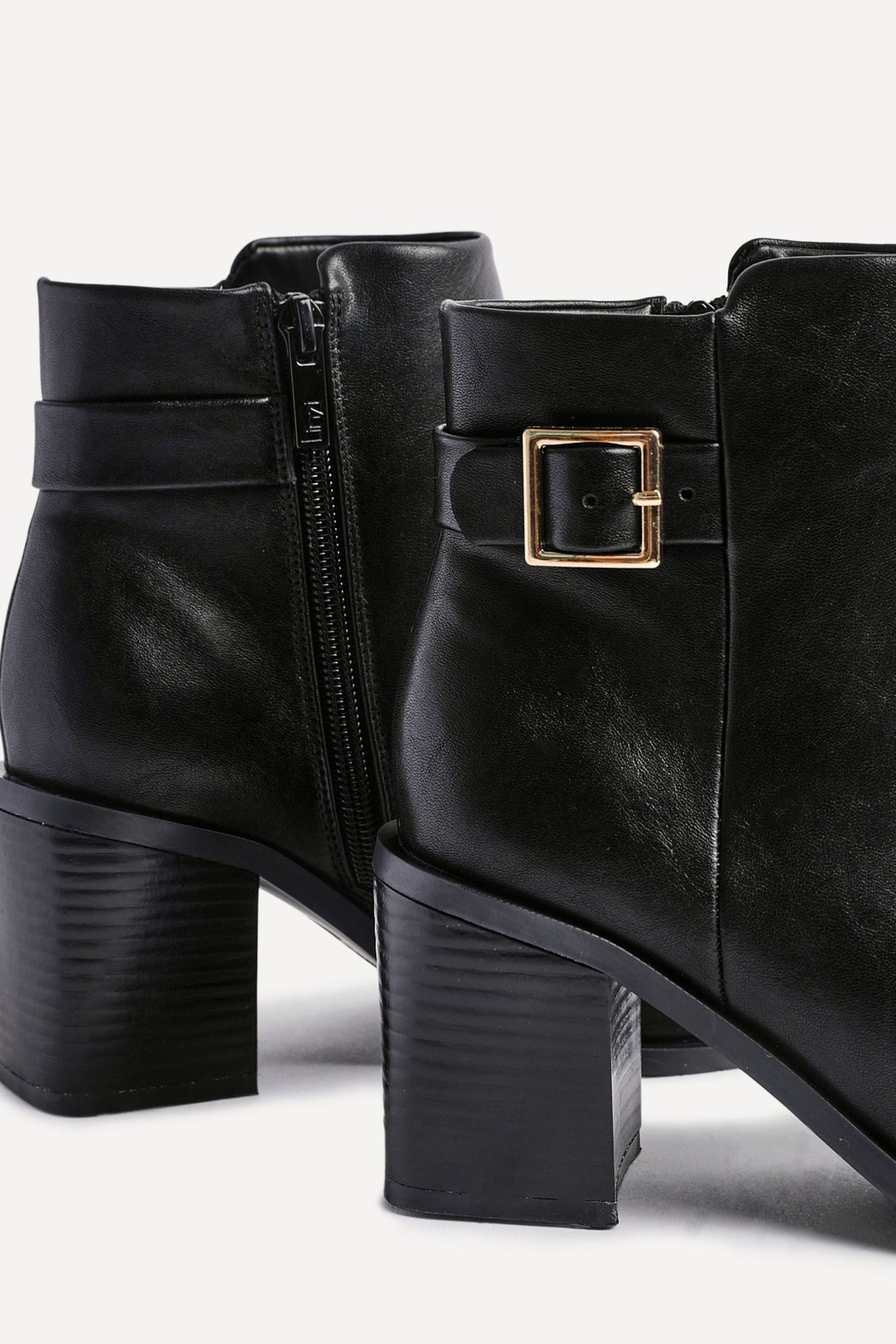 Linzi Rise Black Faux Leather Block Heeled Ankle Boot image 5