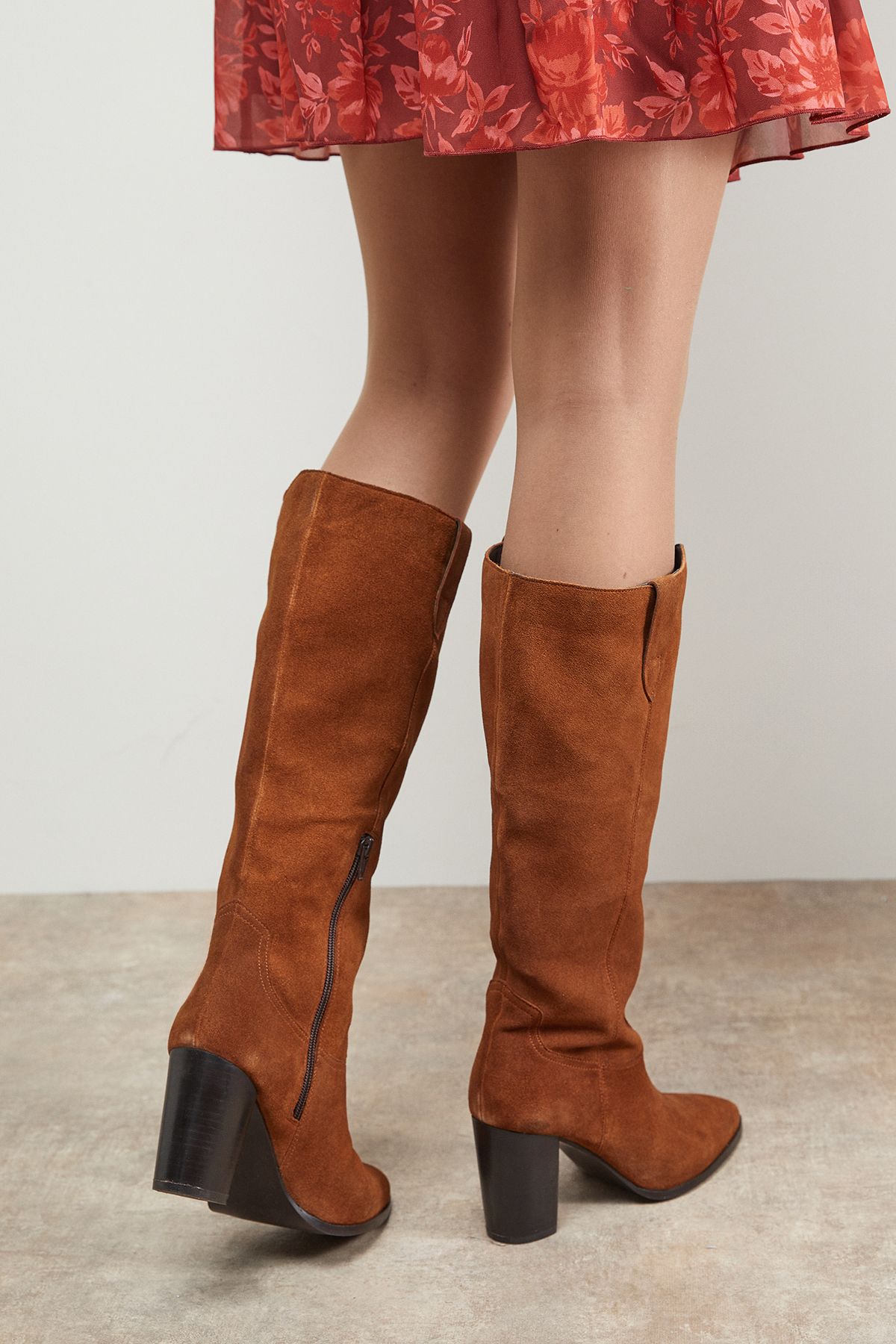 Oasis Kresta Suede High Block Heel Knee Boots Tan image 3