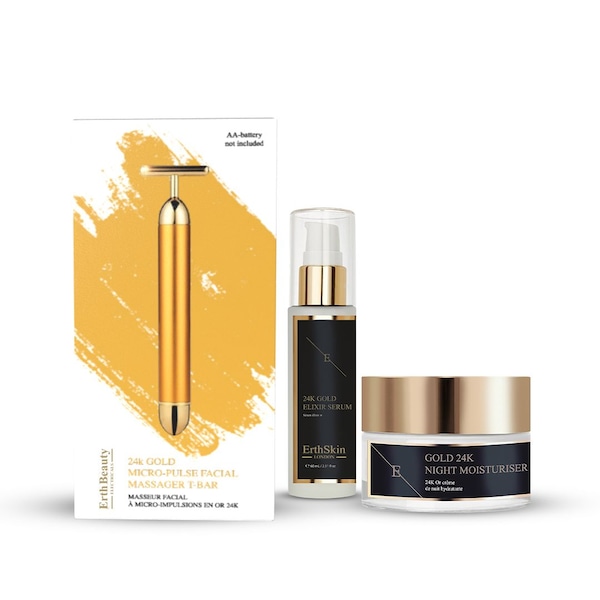 Erth Skin London Anti-Aging Gold Kit: T-Bar, Moisturizer 50ml & Serum 60ml