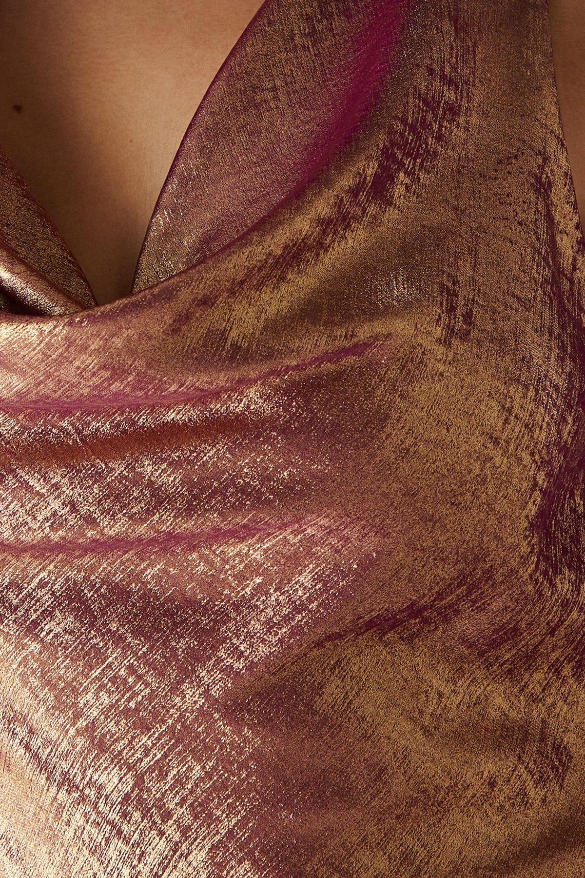 Warehouse Metallic Lame Cowl Neck Maxi Dress Magenta image 5