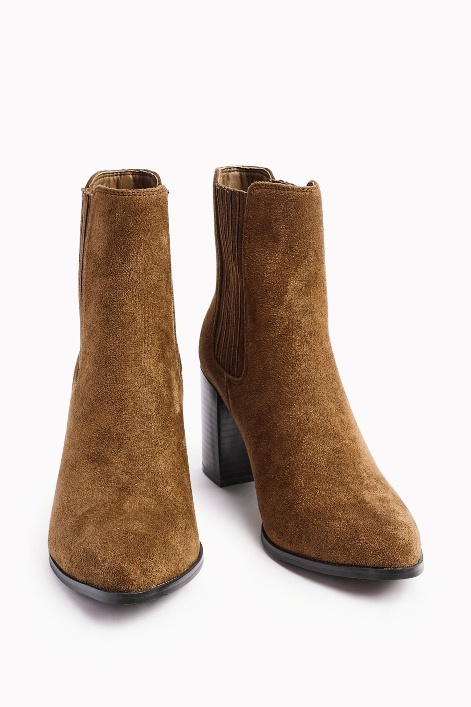 Linzi Thrive Tan Suede Pointed Toe Stacked Blook Heeled Boot image 3